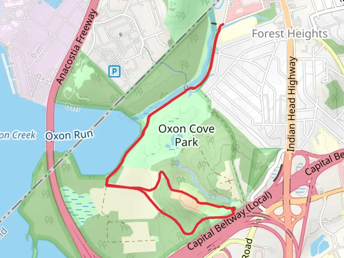 An image depicting the trail Oxon Cove Park Hike Loop Trail and its surrounding area.