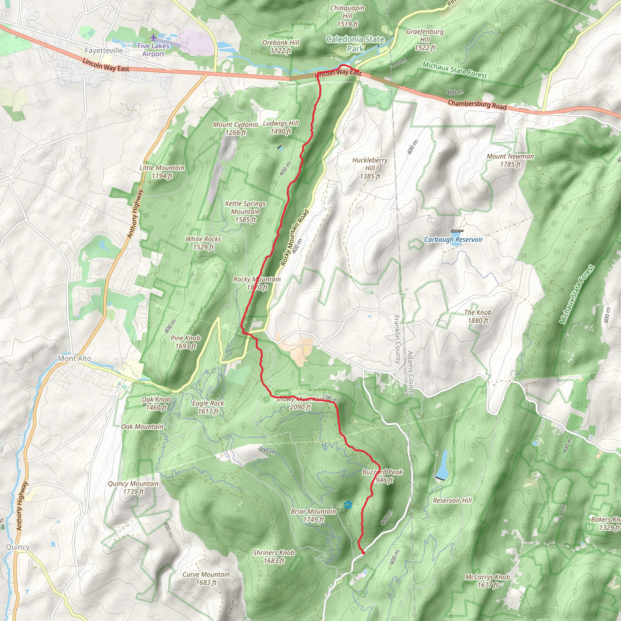 Buzzard Peak via Appalachian Trail from Caledonia Park mobile static map