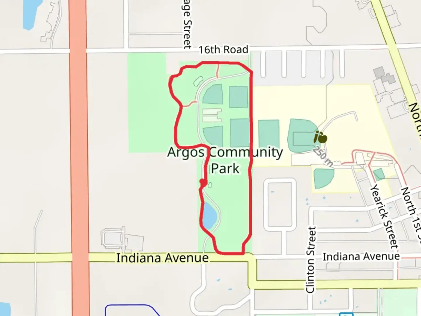 An image depicting the trail Argos Community Park Loop and its surrounding area.