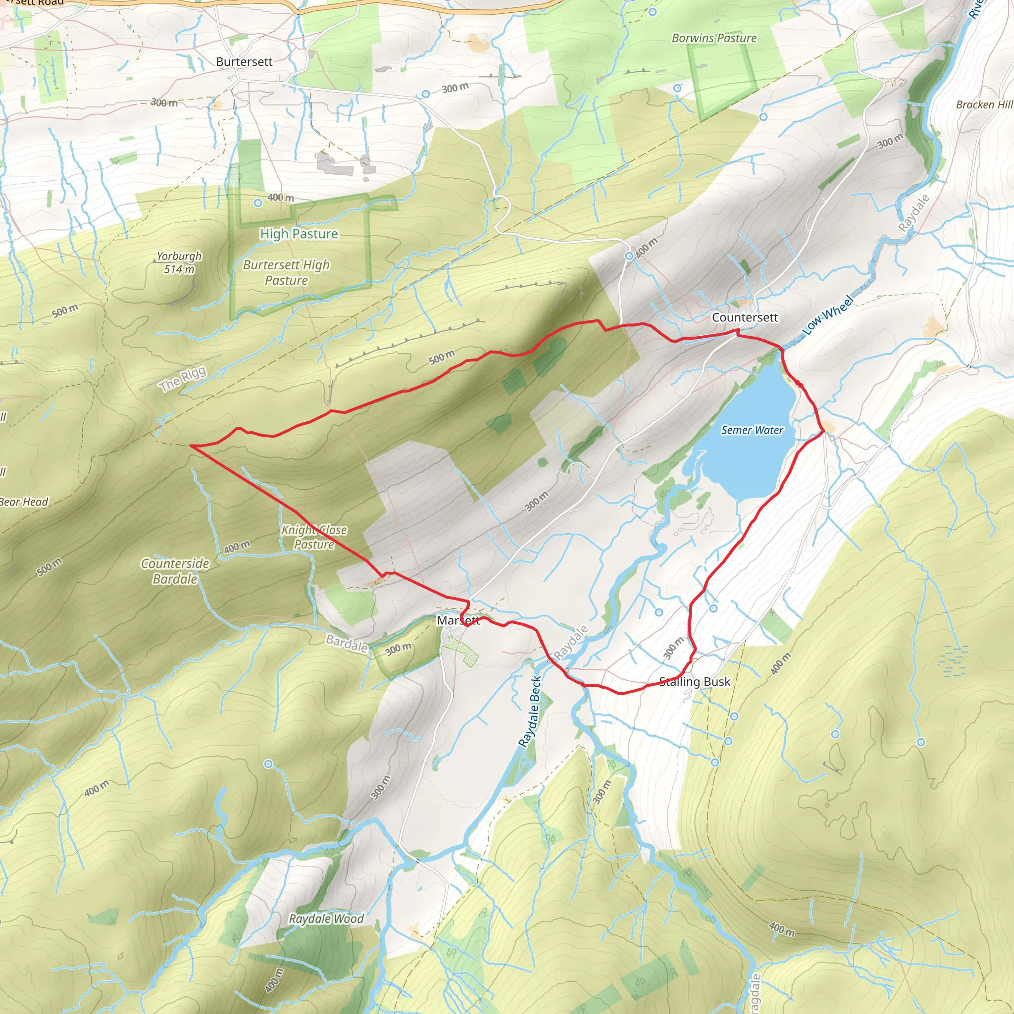 Semer Water and Raydale Walk mobile static map