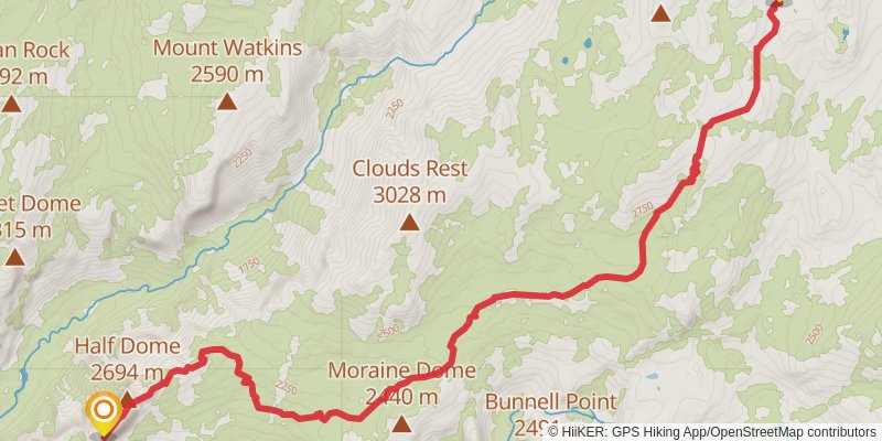 Tuolumne Meadows to Half Dome stage 2 Map