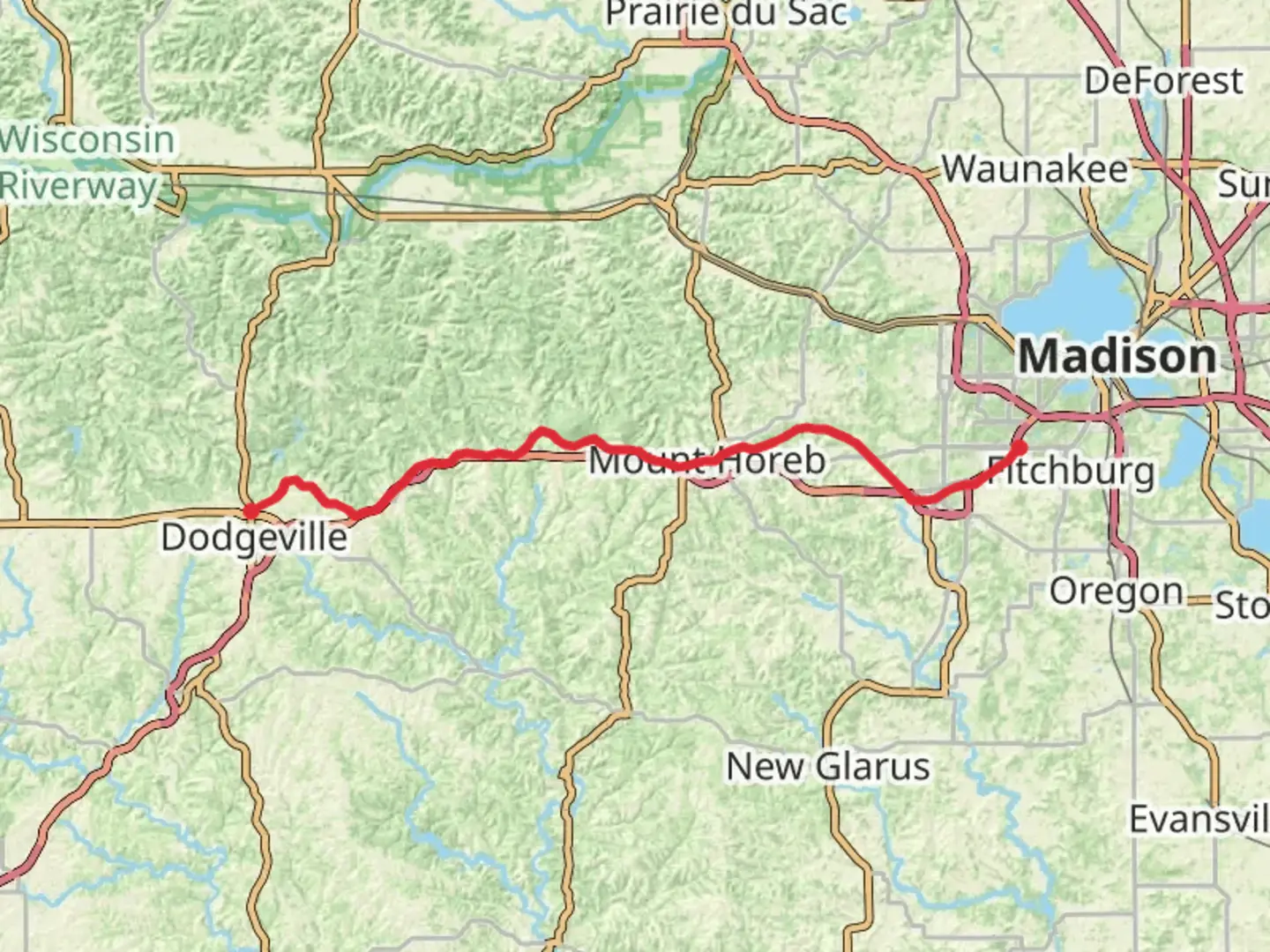 An image depicting the trail Military Ridge State Trail and its surrounding area.