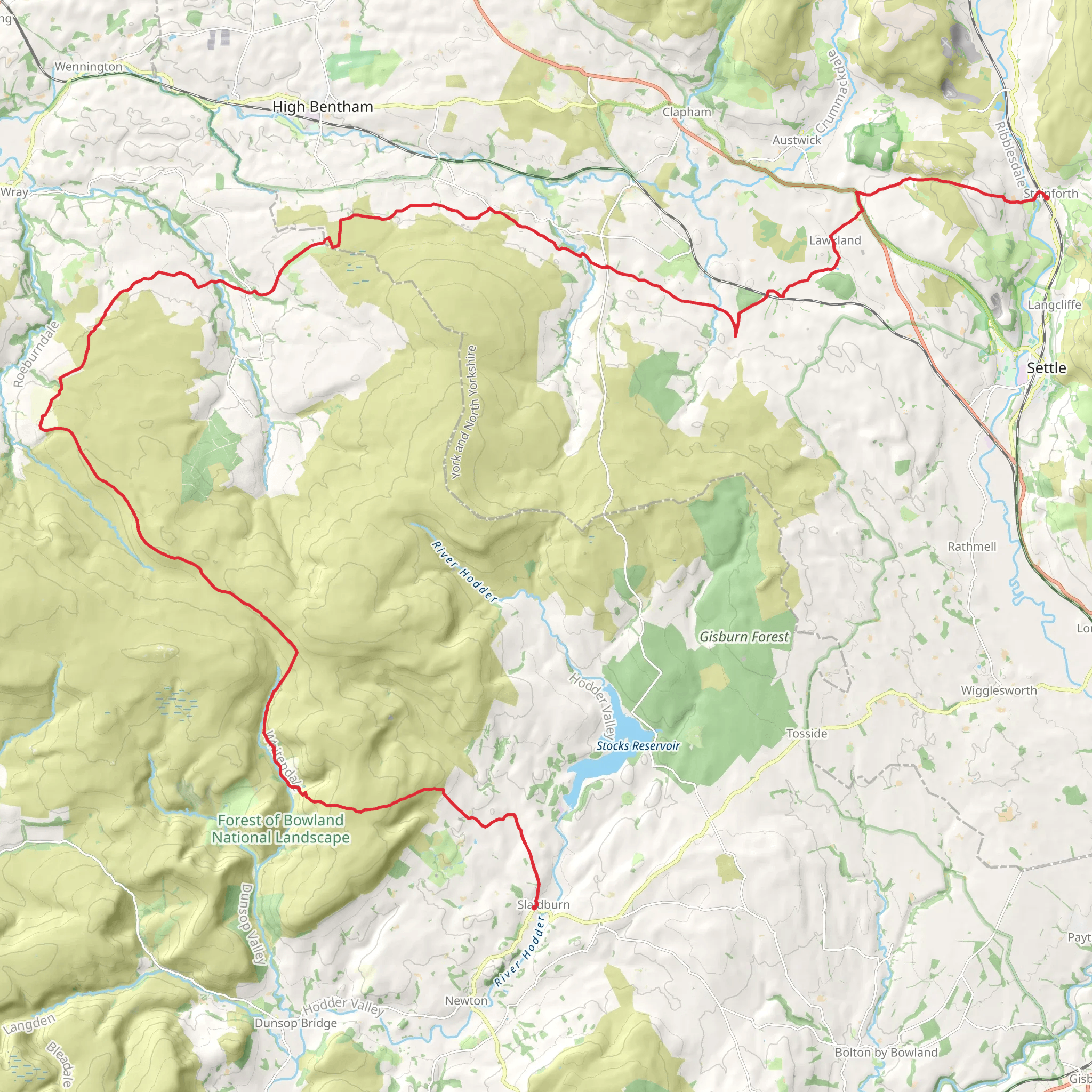 Slaidburn to Stainforth in North Bowland mobile static map