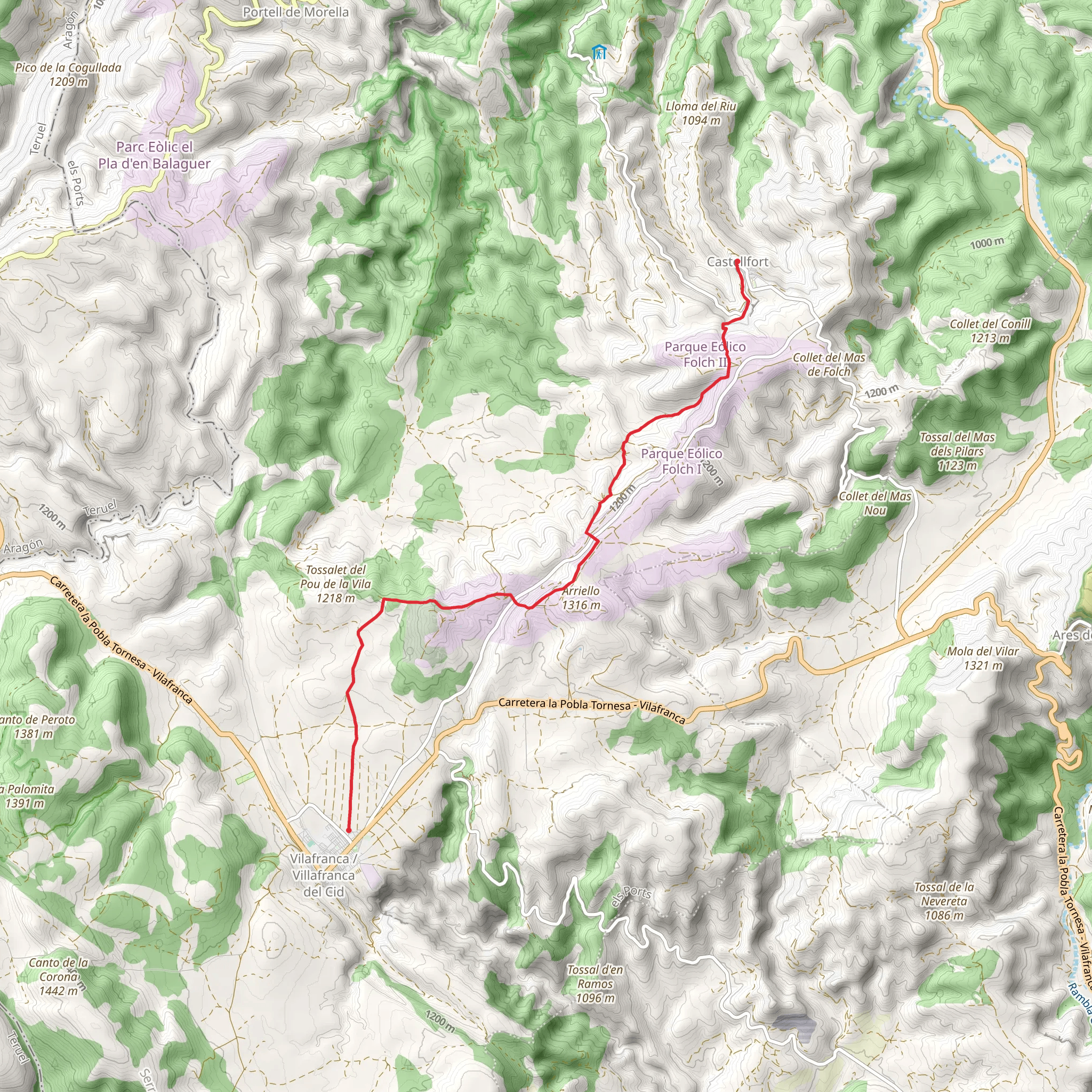 Castellfort - Vilafranca del Cid PR CV 309 mobile static map