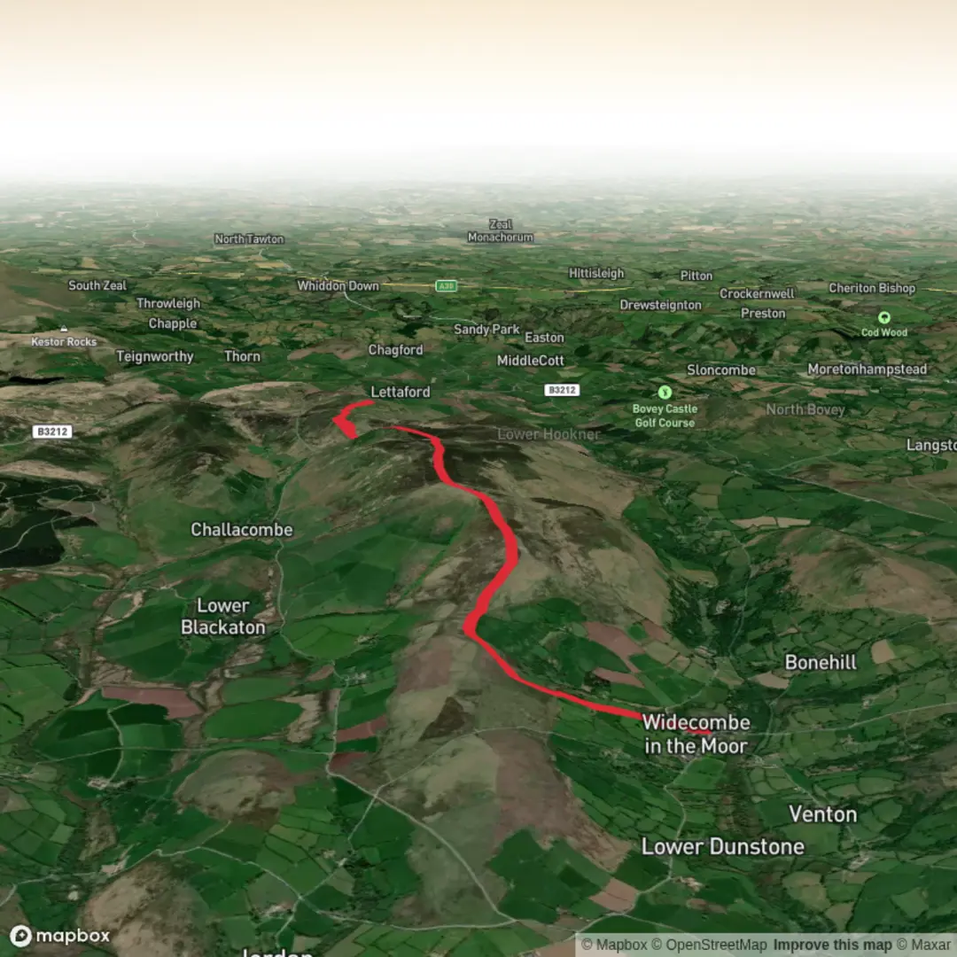 An image depicting the trail Dartmoor National Park Grimspound out and back and its surrounding area.