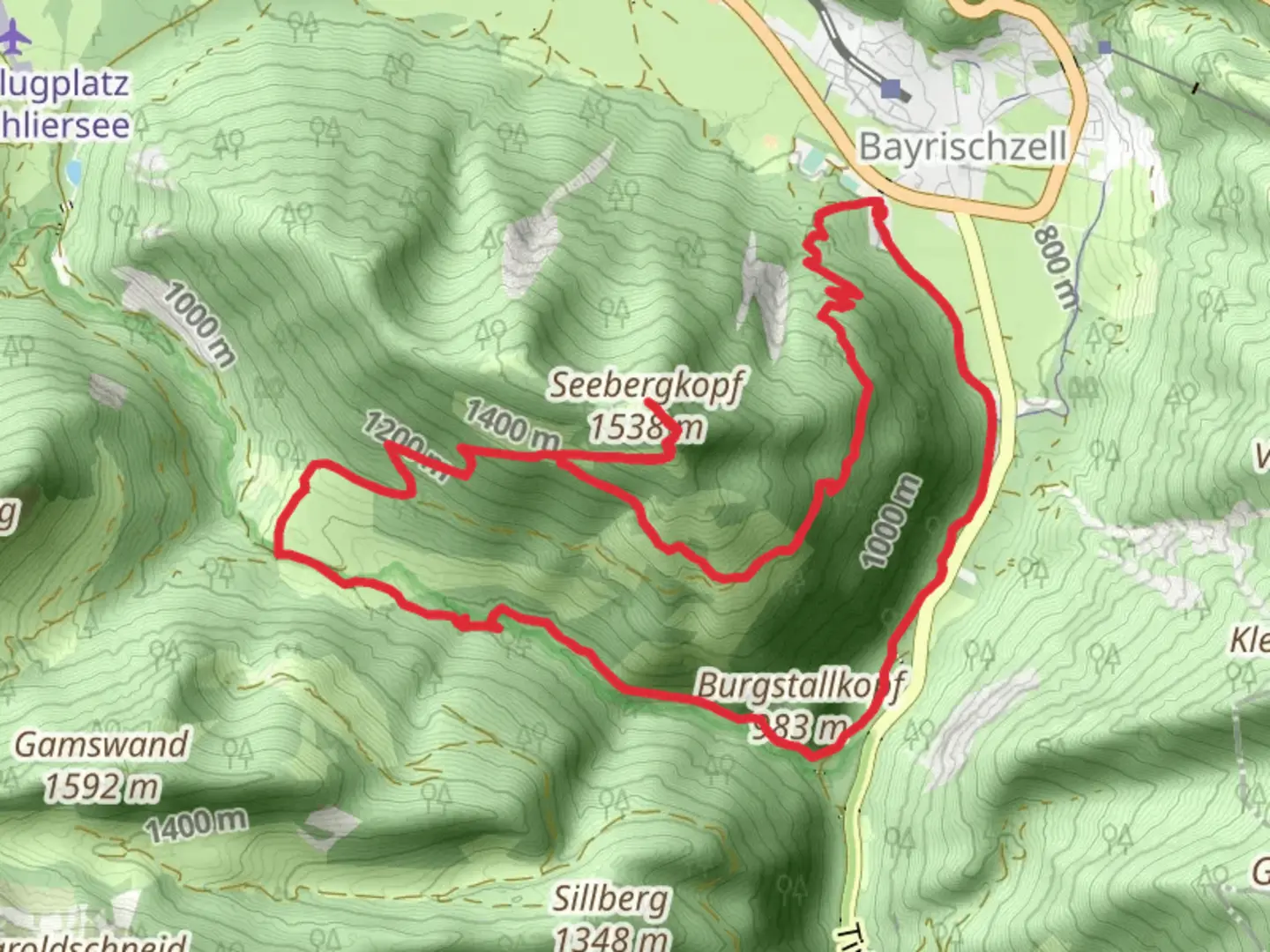 An image depicting the trail Seebergkopf Peak Loop via Bayrischzell Höhenweg and its surrounding area.