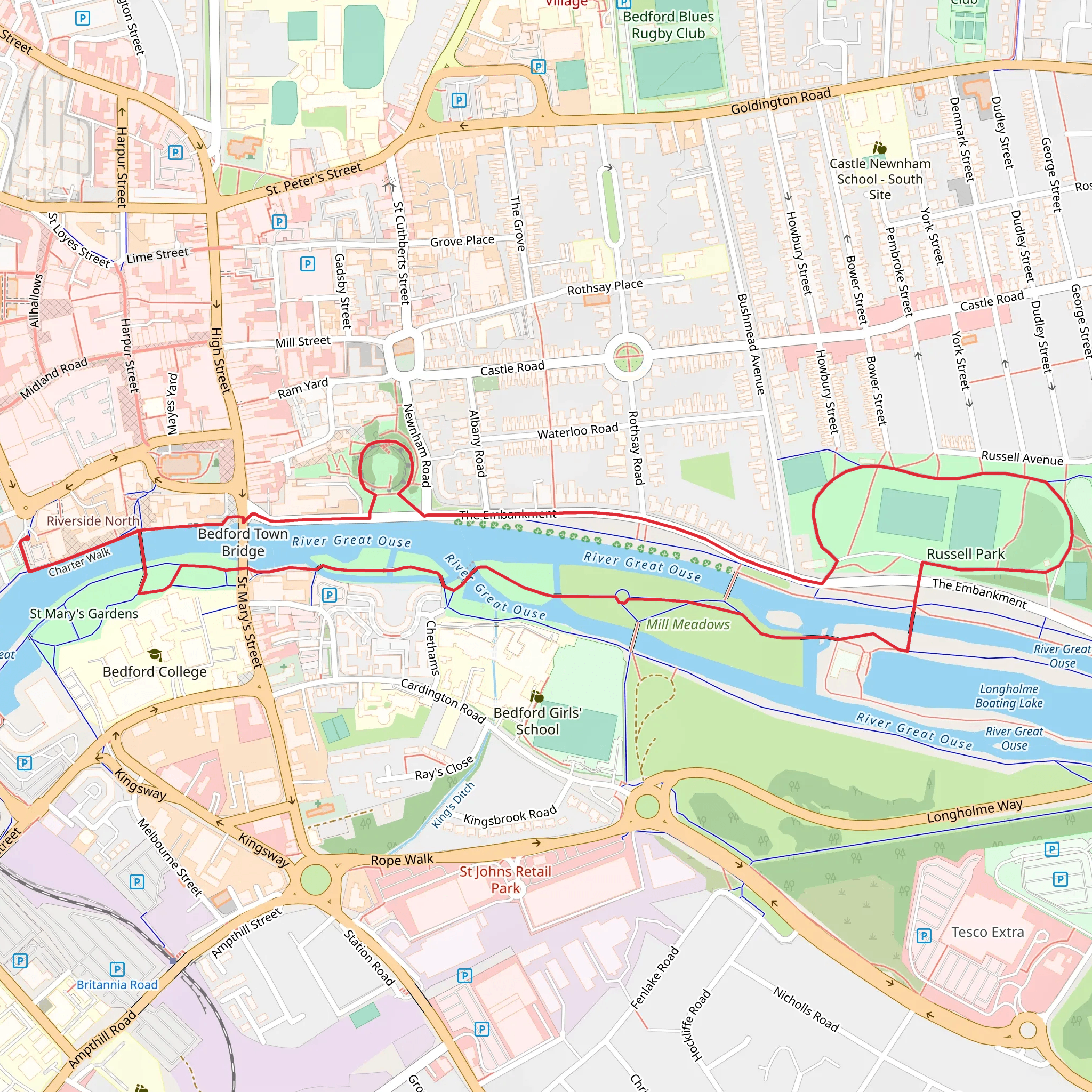 River Great Ouse, Russell Park and Bedford Castle Loop mobile static map