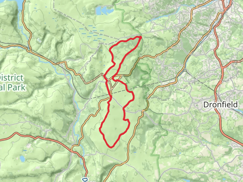 Ringinglow to Curbar Loop via Longshaw Moorland Discovery Centre mobile static map
