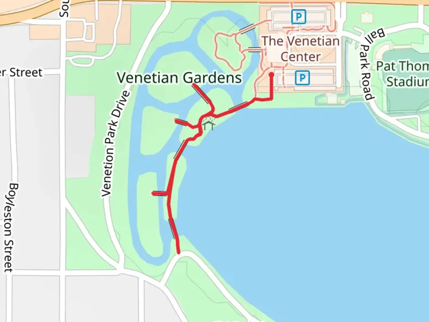 An image depicting the trail Venetian Gardens and its surrounding area.