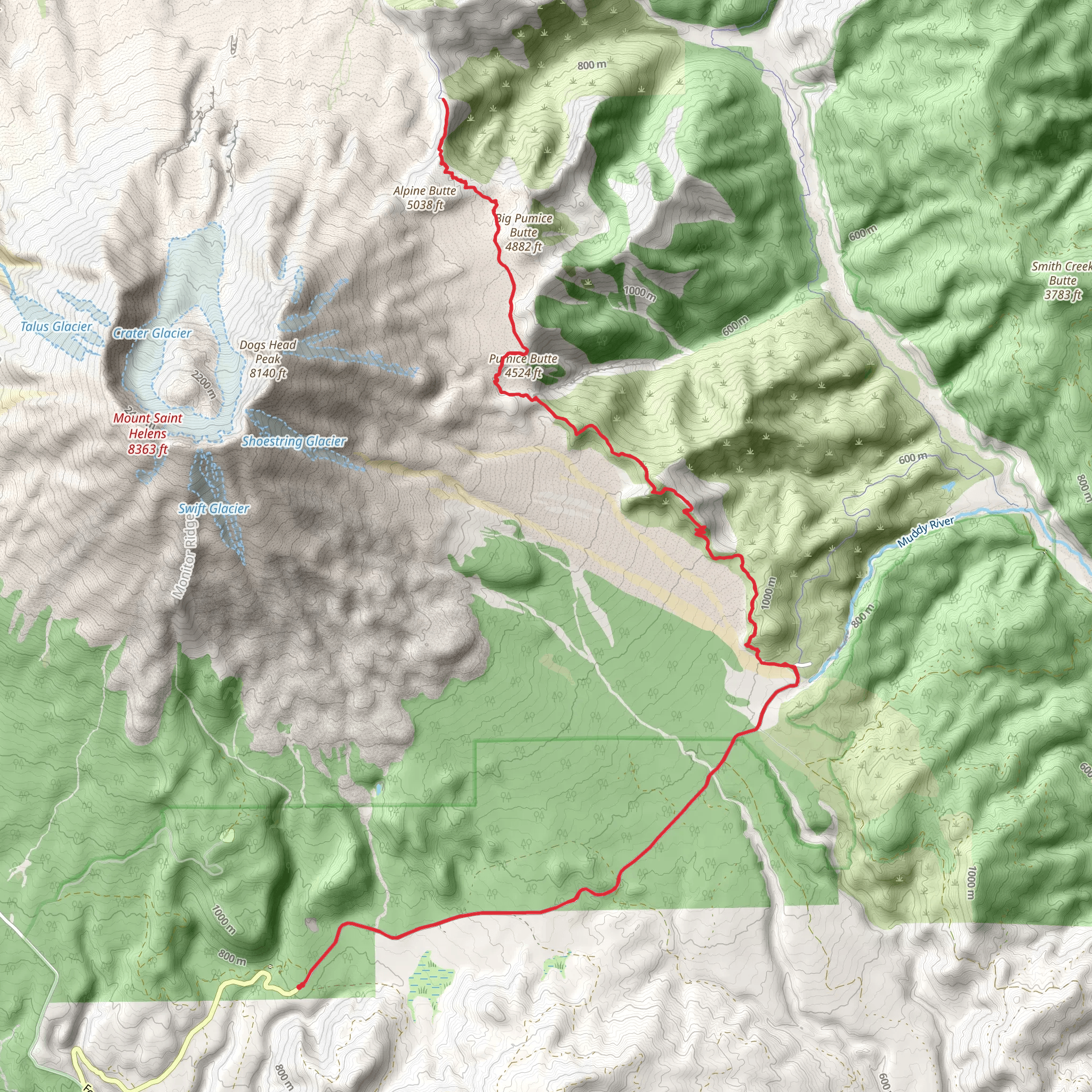 Abraham, Loowit and Ape Canyon Trail mobile static map