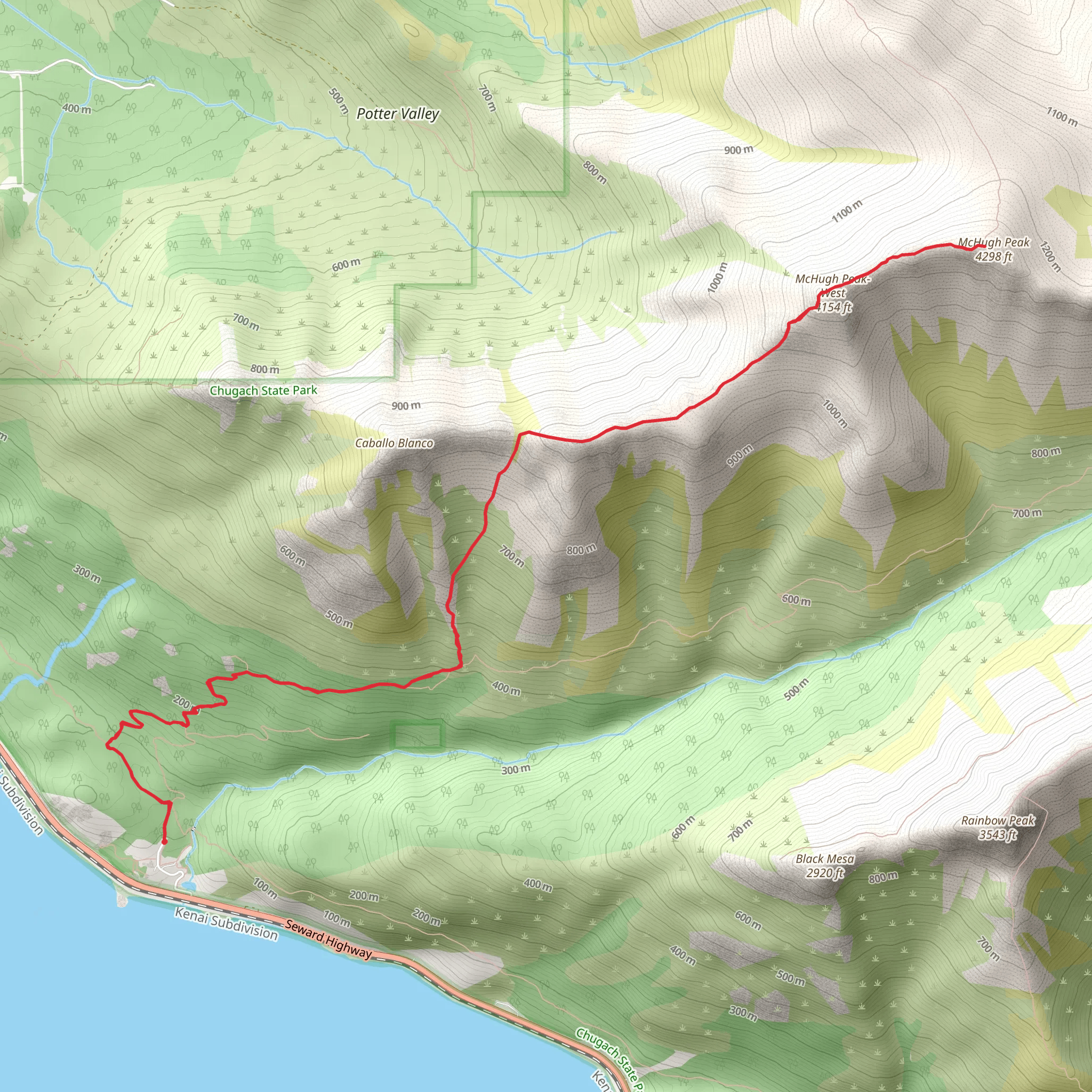 McHugh Peak and McHugh Peak-West via Turnagain Arm Trail mobile static map