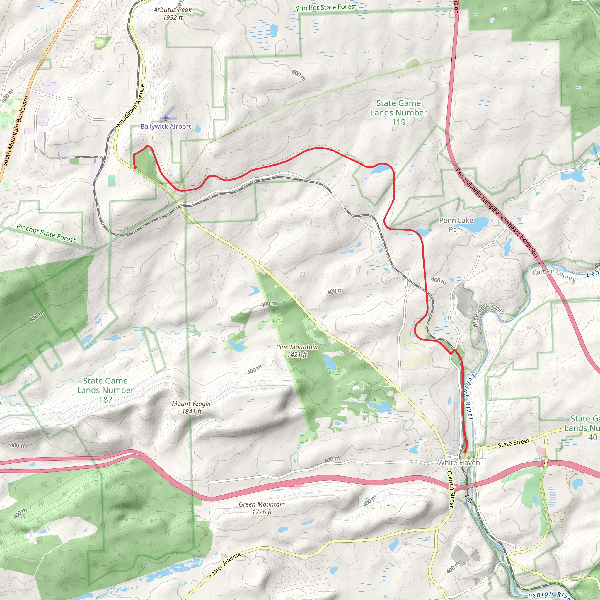 Lehigh River via Brea Creek Junction from Woodlawn Avenue to White Haven mobile static map