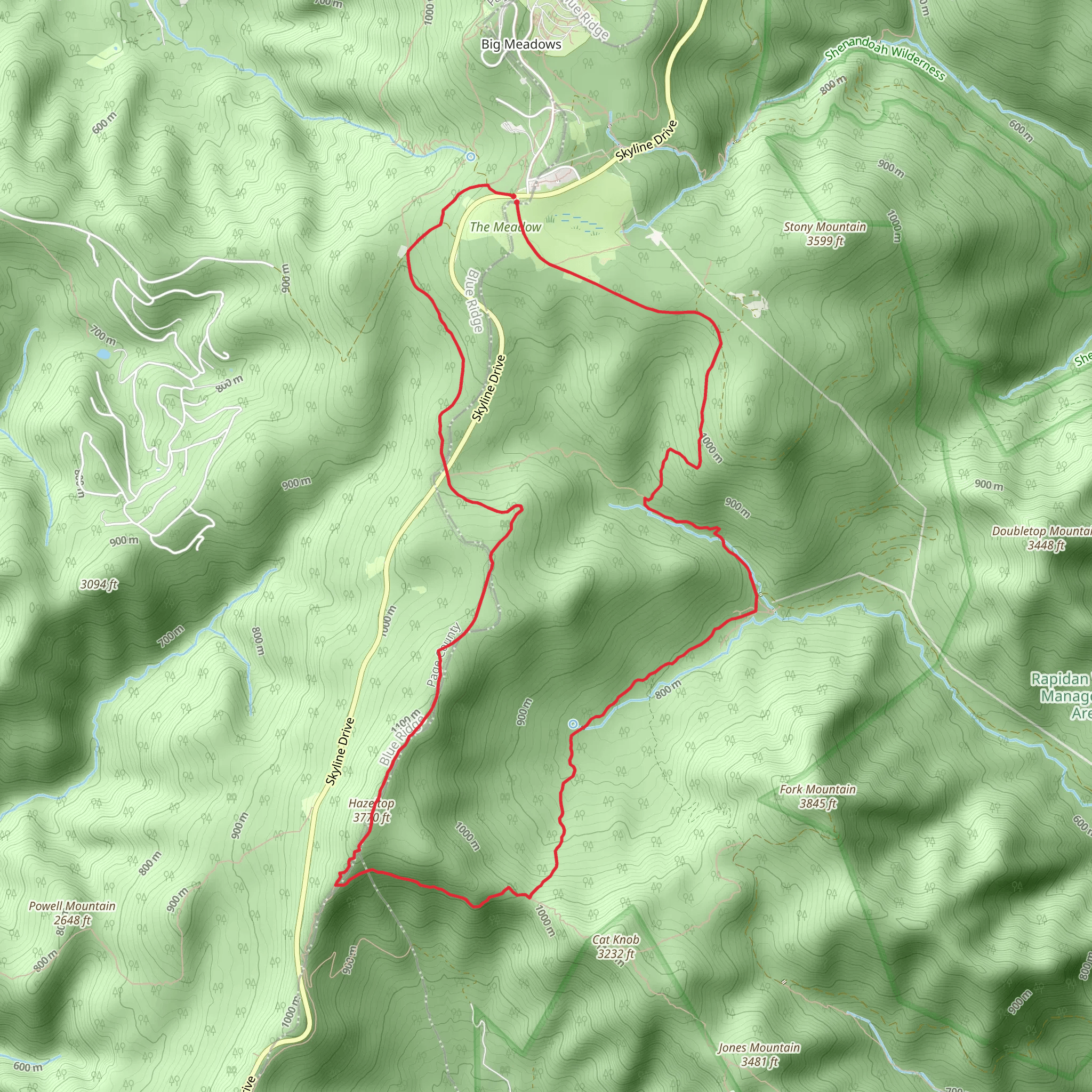 Rapidan Fore Road, Laurel Prong Trail and Appalachian Trail mobile static map