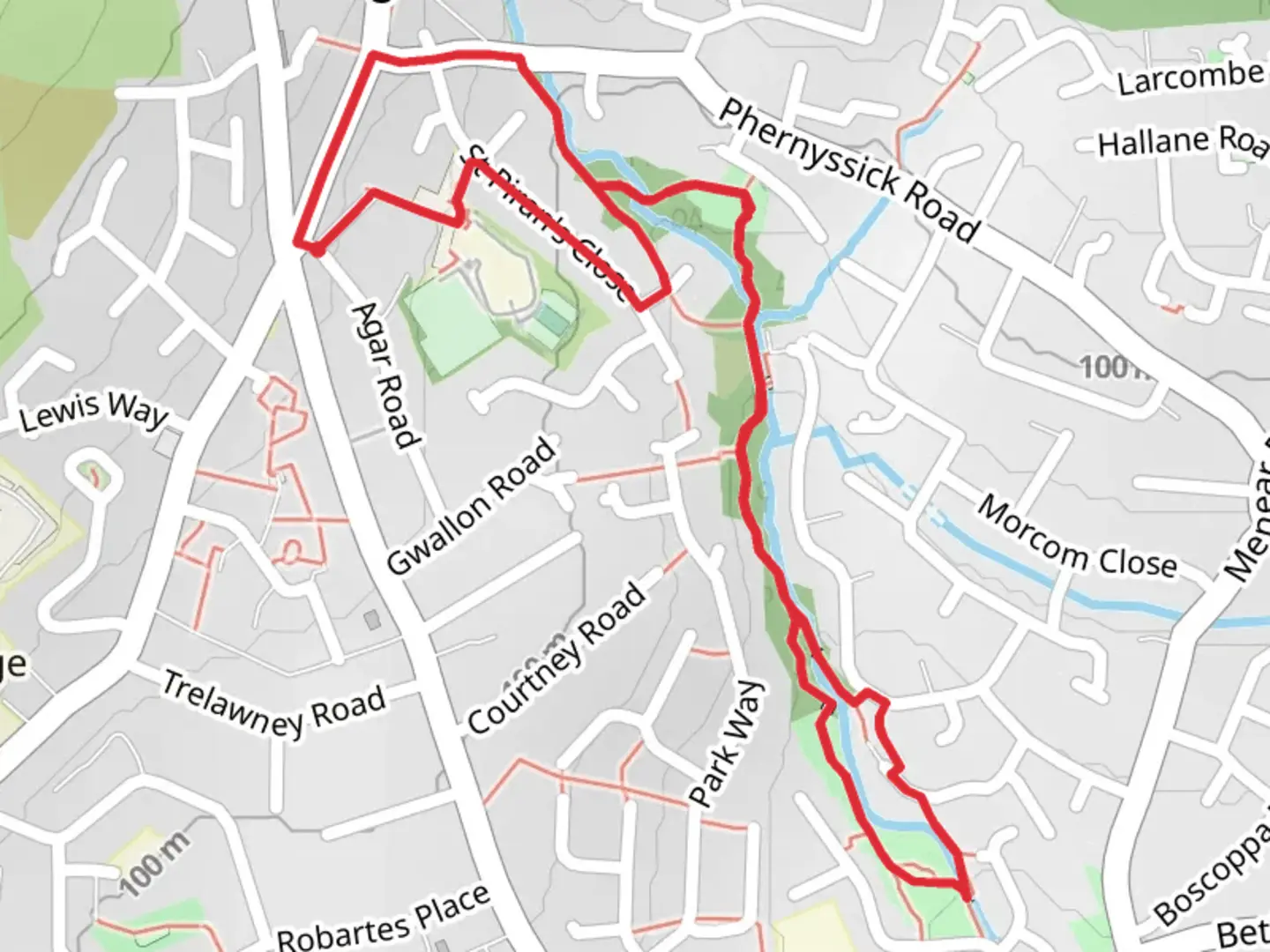 An image depicting the trail Linear Park Walk and its surrounding area.