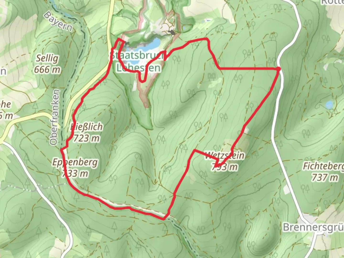 An image depicting the trail Wetzstein, Kießlich and Staatsbruch Loop and its surrounding area.