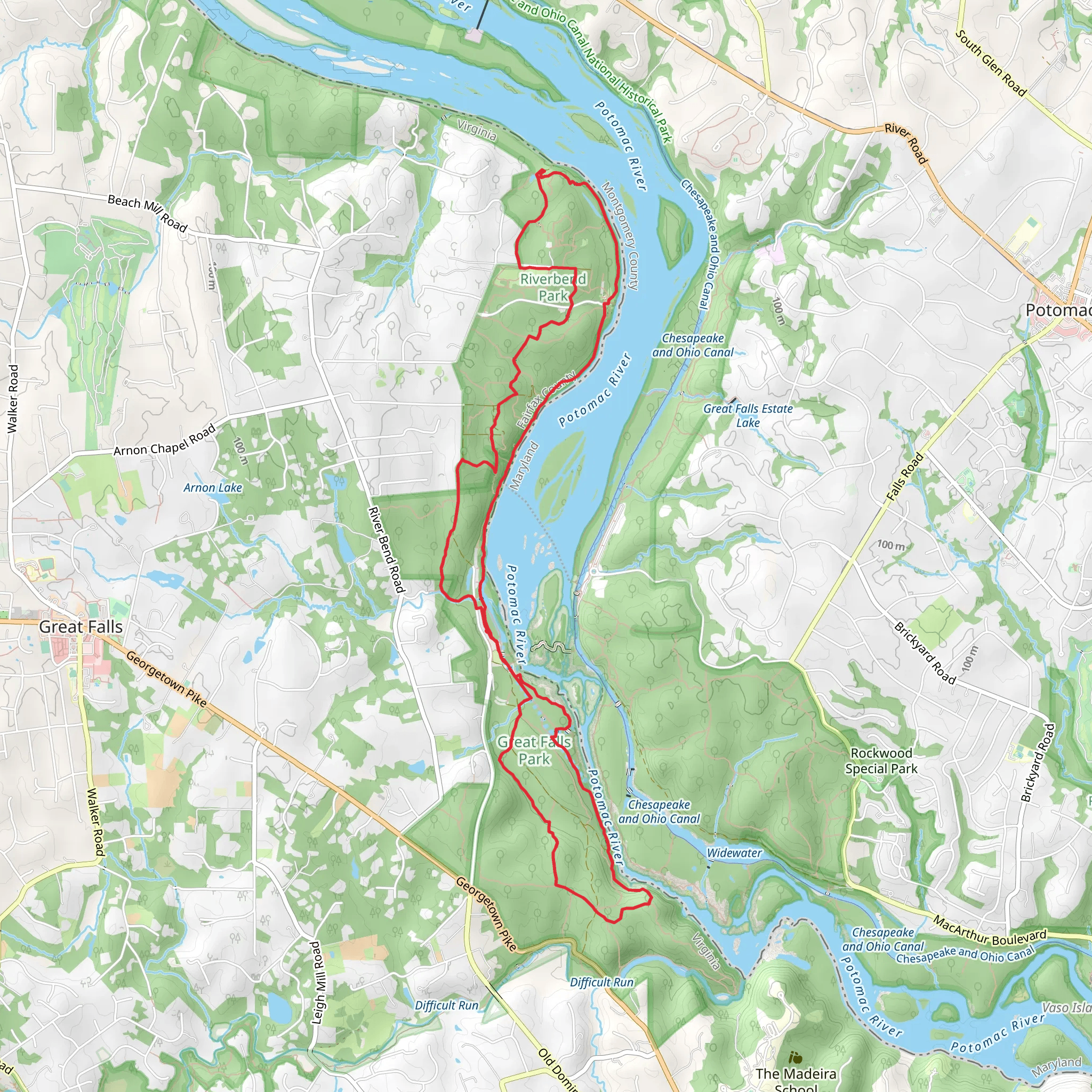 River, Swamp, Potomac Heritage and Follow the Hollows Loop Trail mobile static map