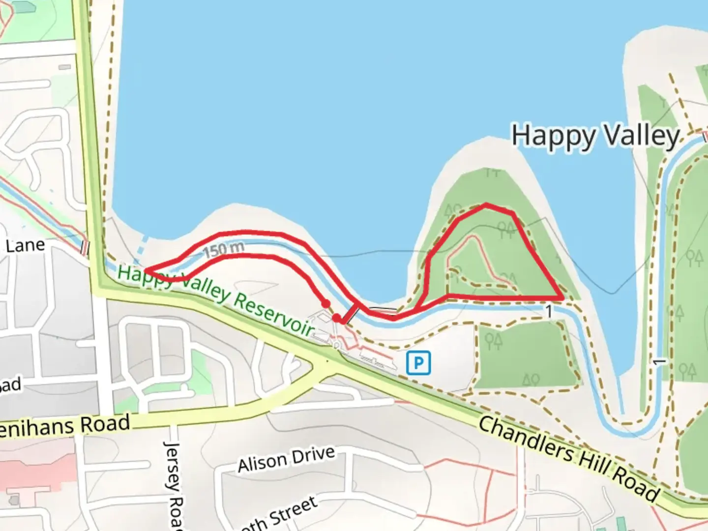 An image depicting the trail Southern Loop - Happy Valley Reservoir and its surrounding area.