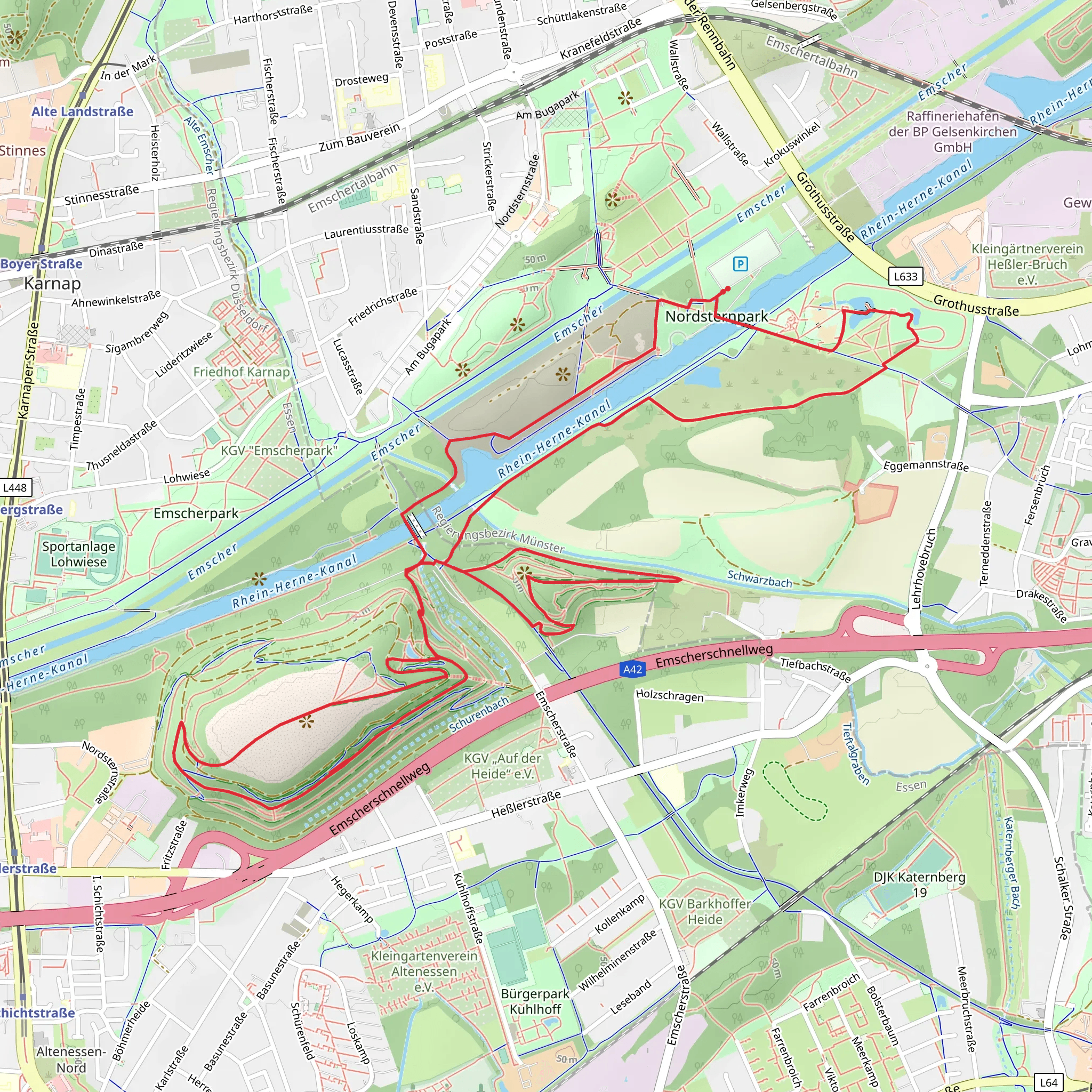 Schurenbachhalde and Rhein-Herne-Kanal via ZollvereinSteig mobile static map
