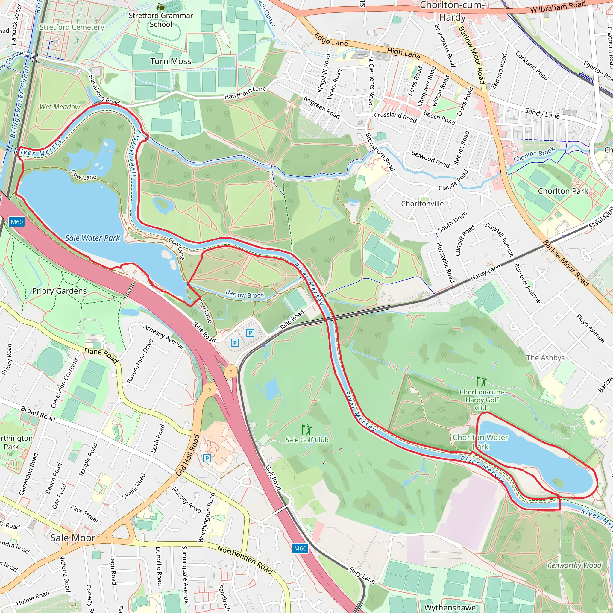 Sale Water Park and Chorlton Water Park Loop mobile static map