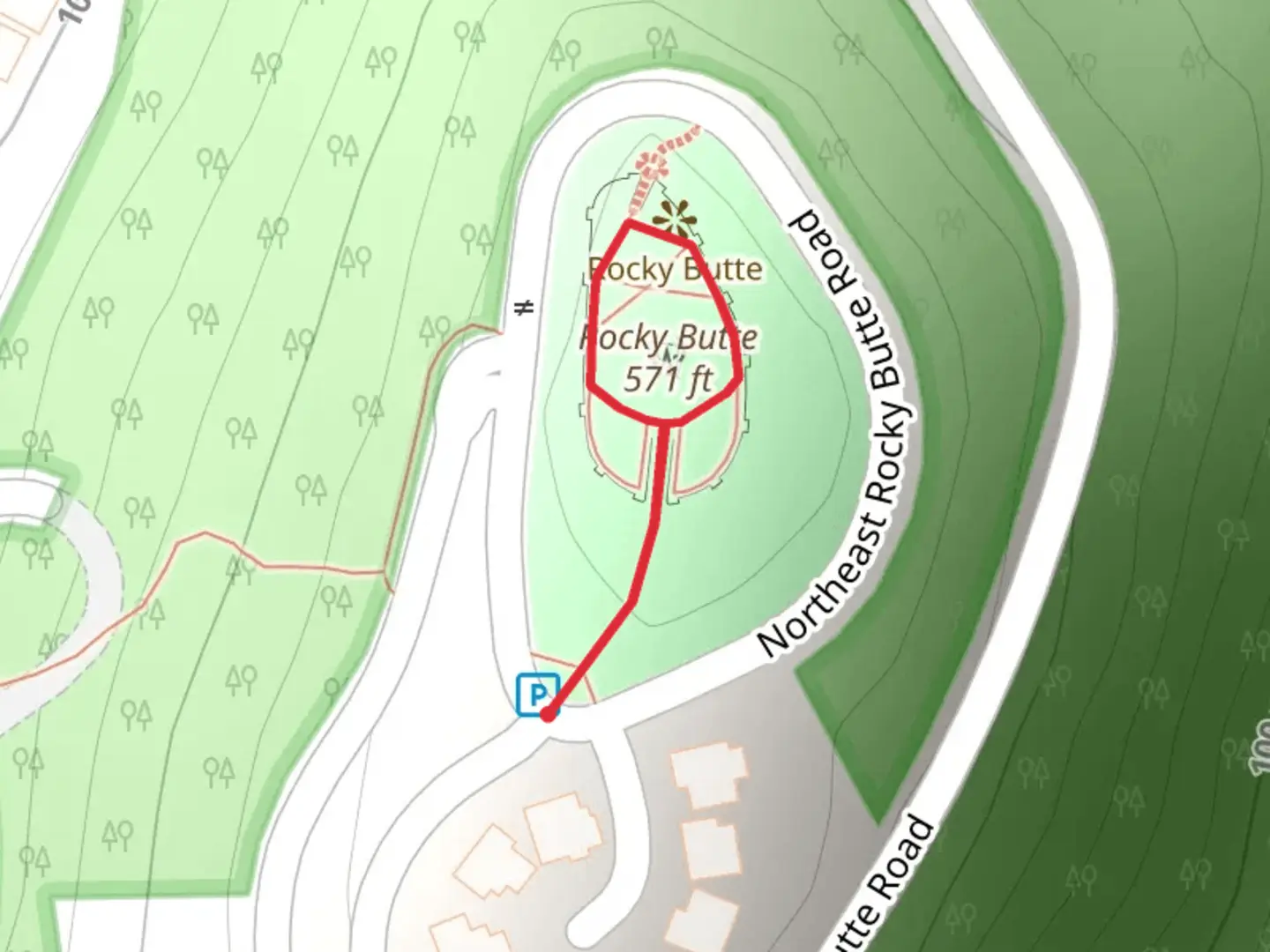 An image depicting the trail Rocky Butte Loop and its surrounding area.
