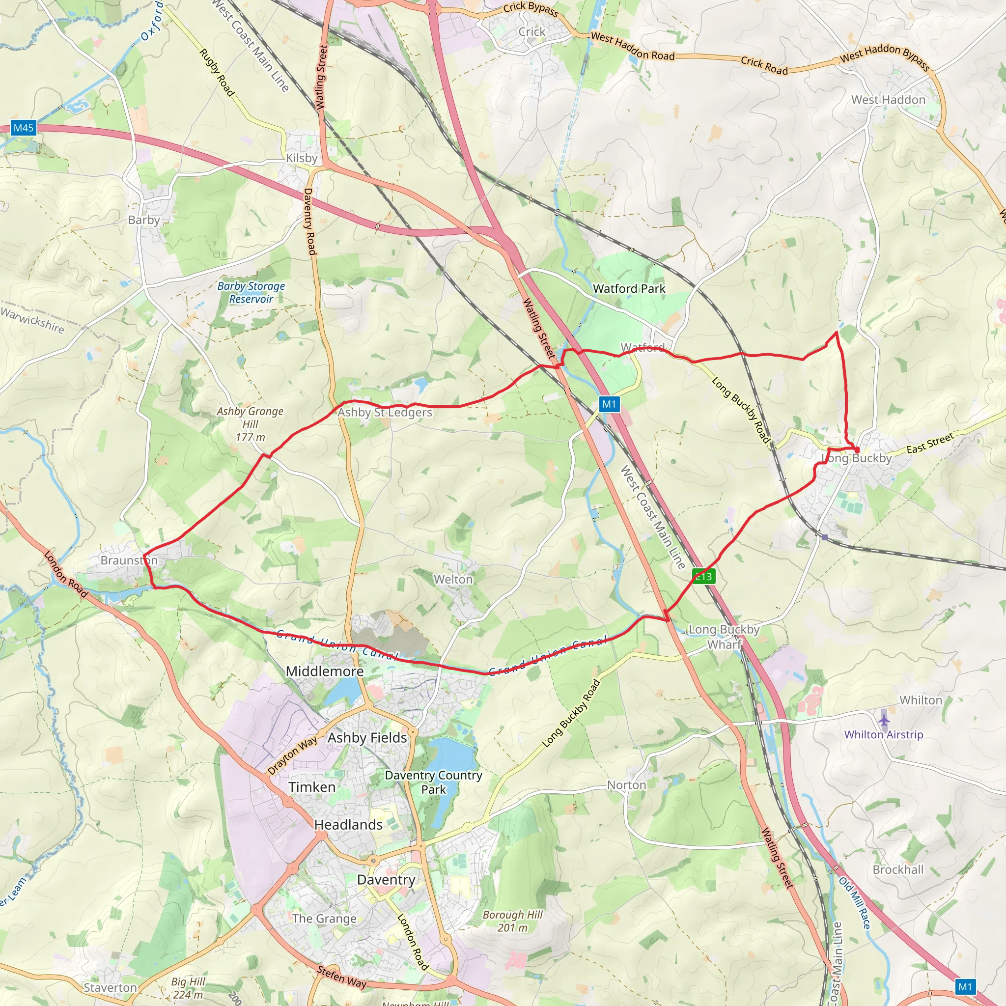 Long Buckby to Braunston mobile static map
