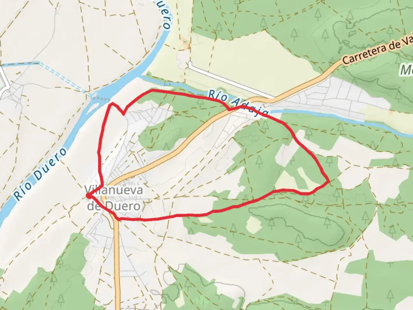 An image depicting the trail Route of the Fishery to Adaja PR VA 53 and its surrounding area.