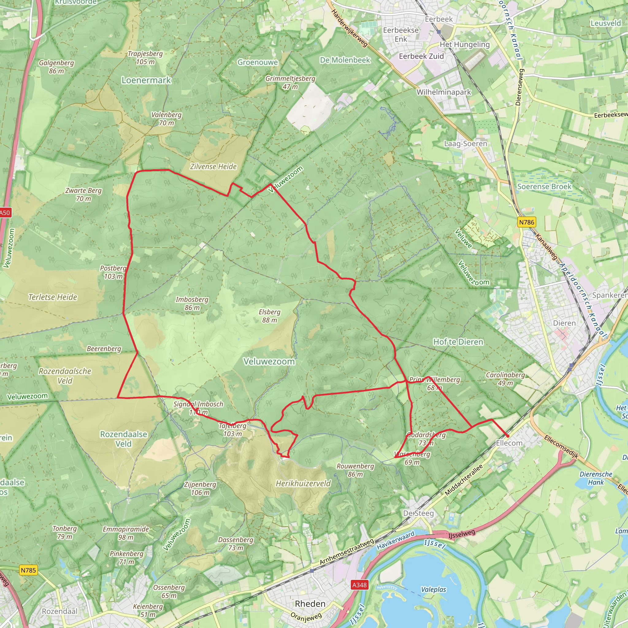 Prins Willemberg, Zilvense Heide and Rozendaalsche Veld Loop mobile static map