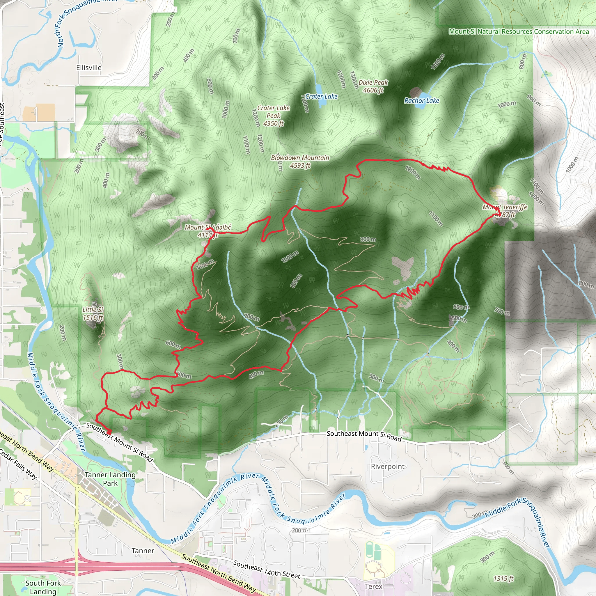 Little Si, Mount Si and Mount Teneriffe Loop Trail mobile static map