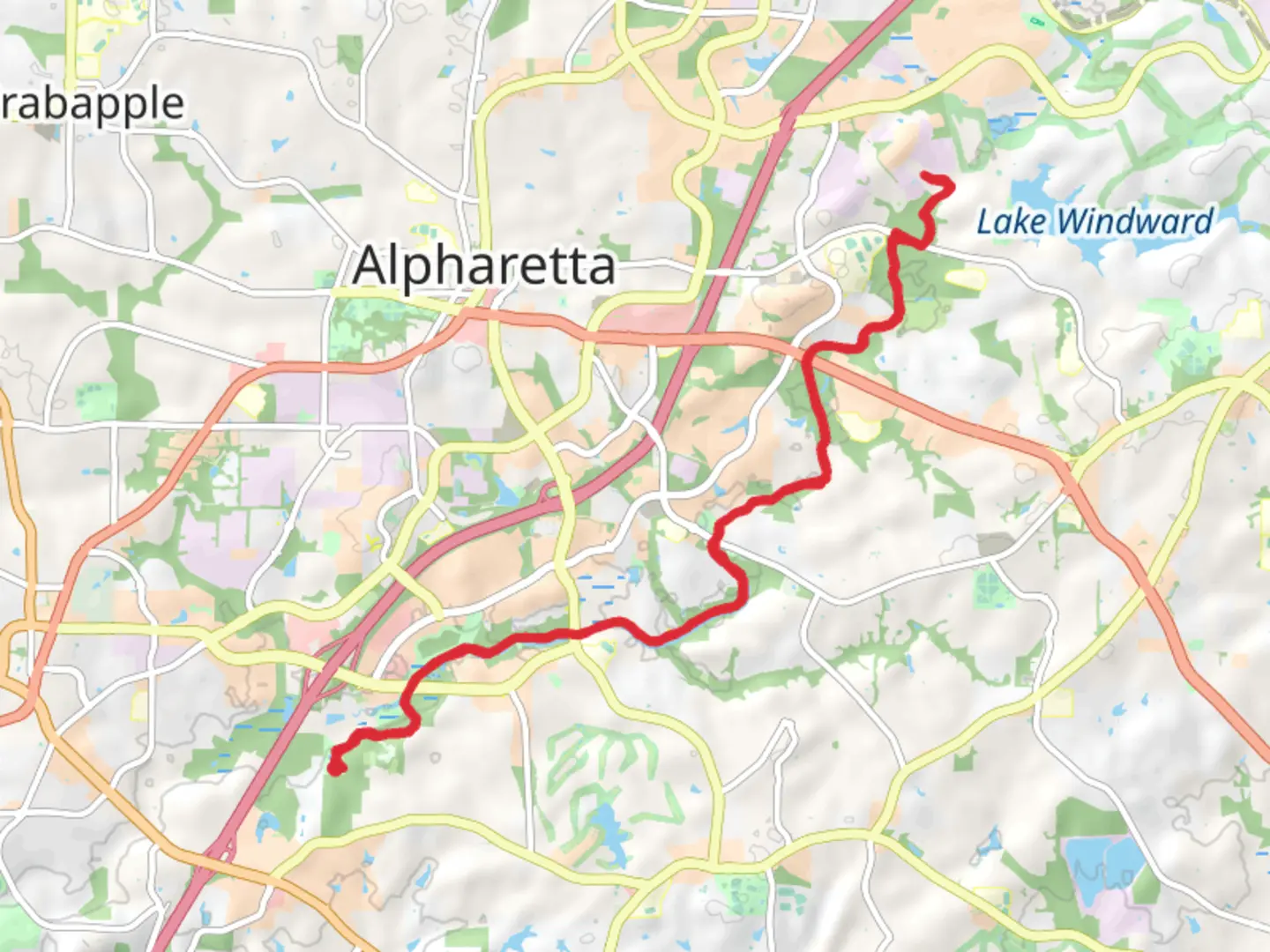 An image depicting the trail Big Creek Greenway Alpharetta and its surrounding area.