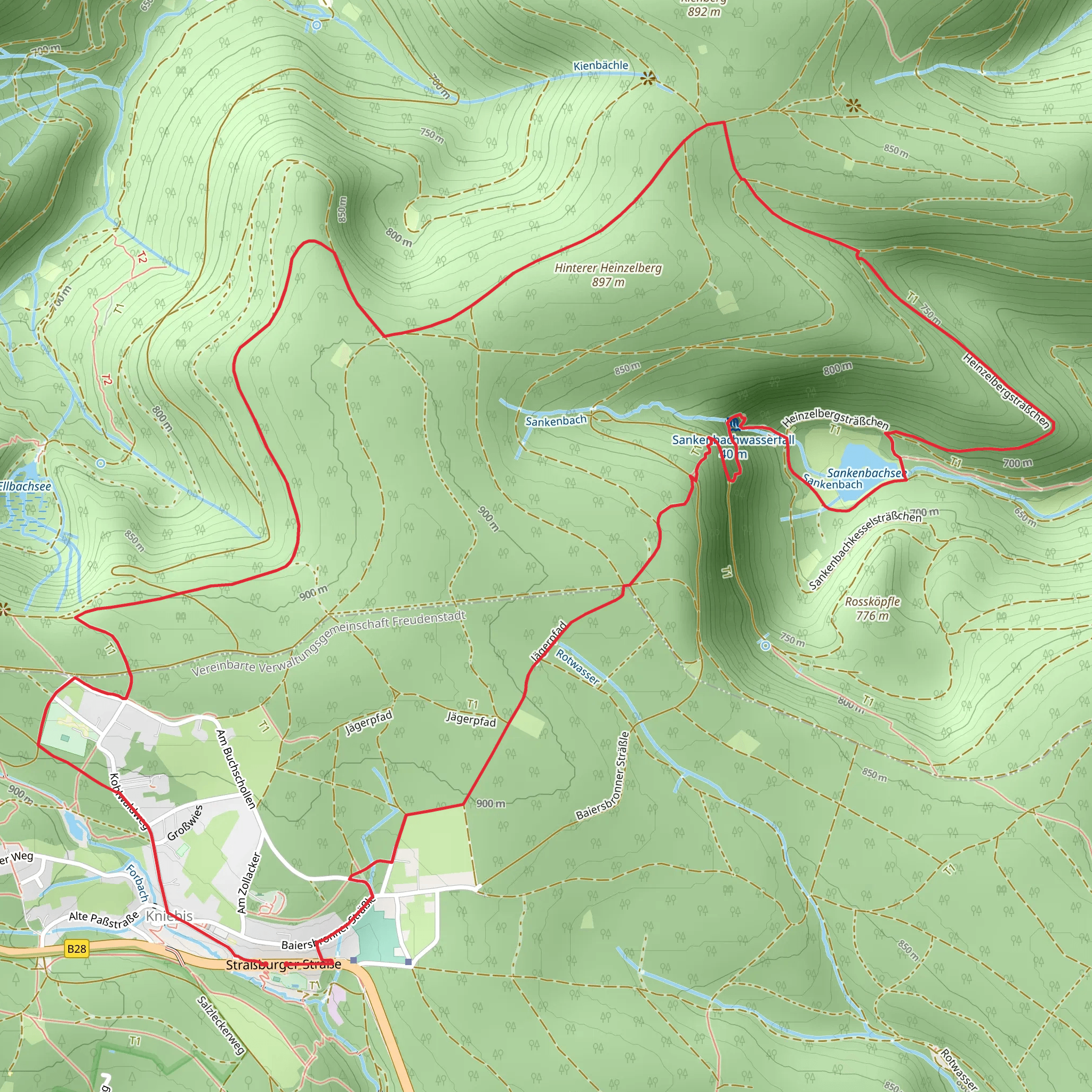 Sankenbachwasserfall, Sankenbachkessee and Musse Loop - Kniebis mobile static map