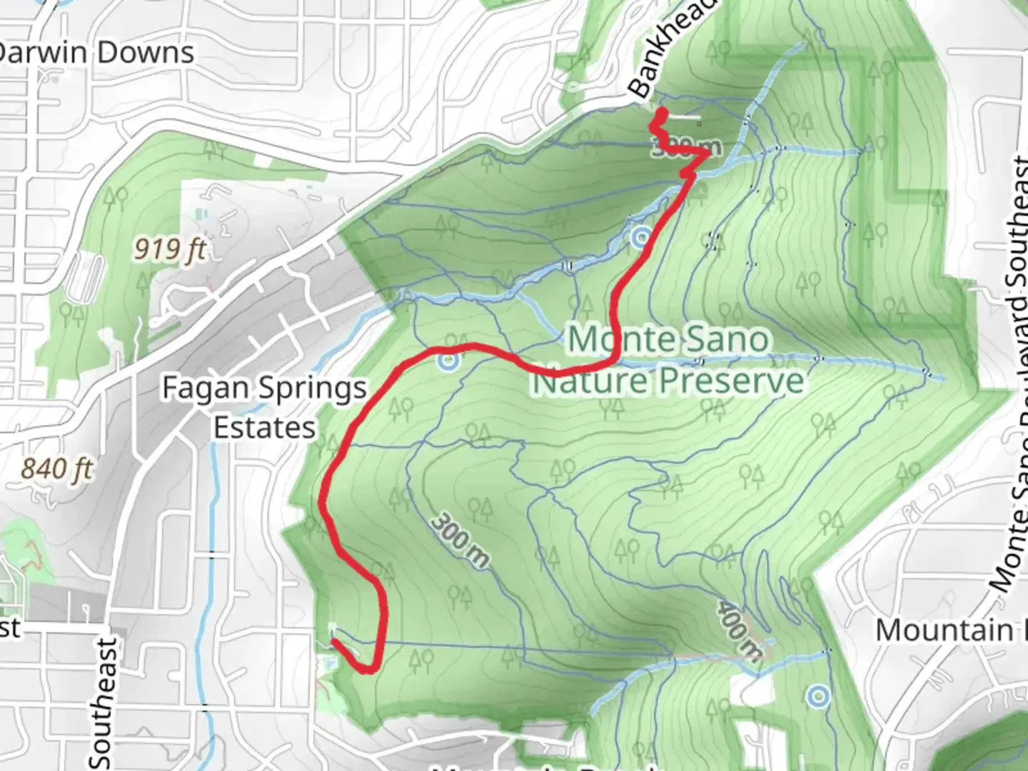 An image depicting the trail Alms House Trail and Three Caves Trail and its surrounding area.