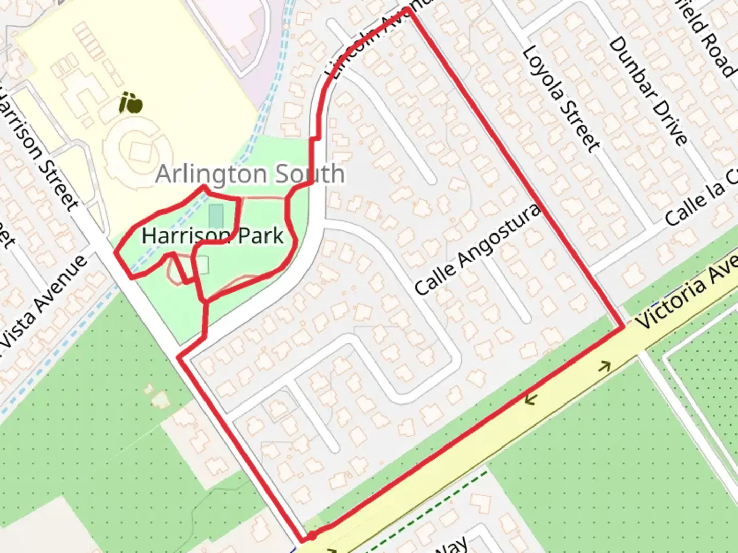 An image depicting the trail Rosanna Scott Memorial Trail - Harrison Park and its surrounding area.