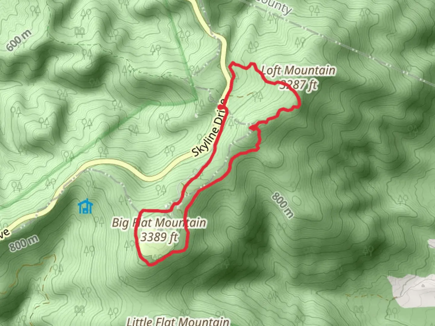 An image depicting the trail Big Flat Mountain - Loft Mountain Loop and its surrounding area.