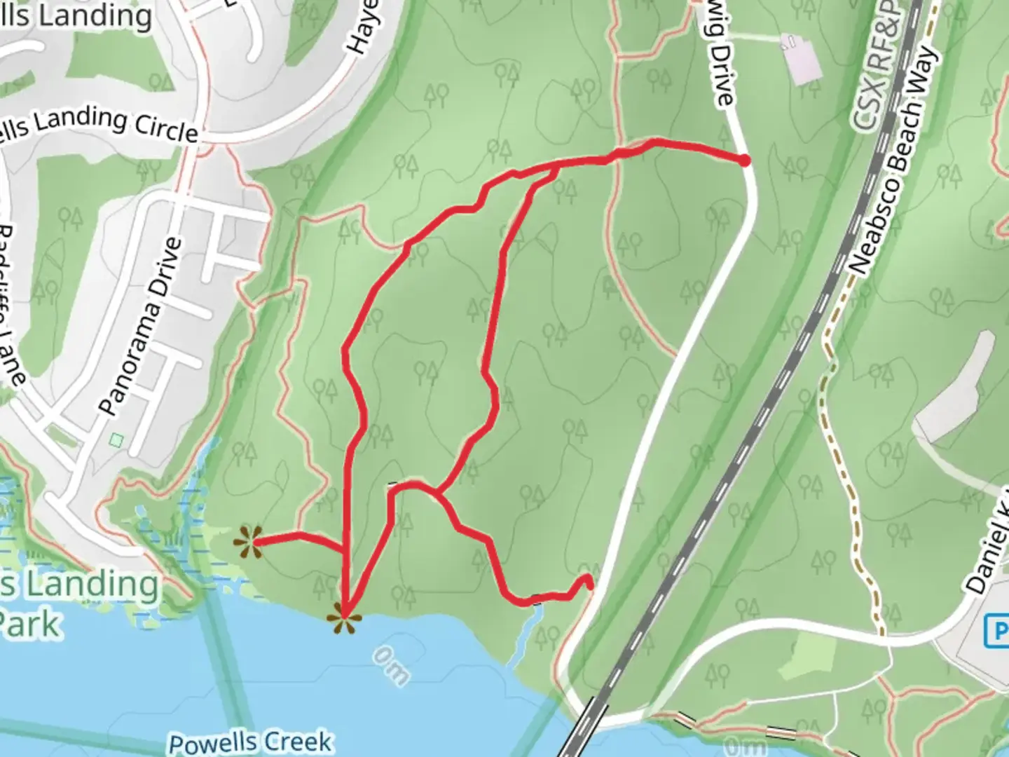 An image depicting the trail Powells Creek Loop and its surrounding area.