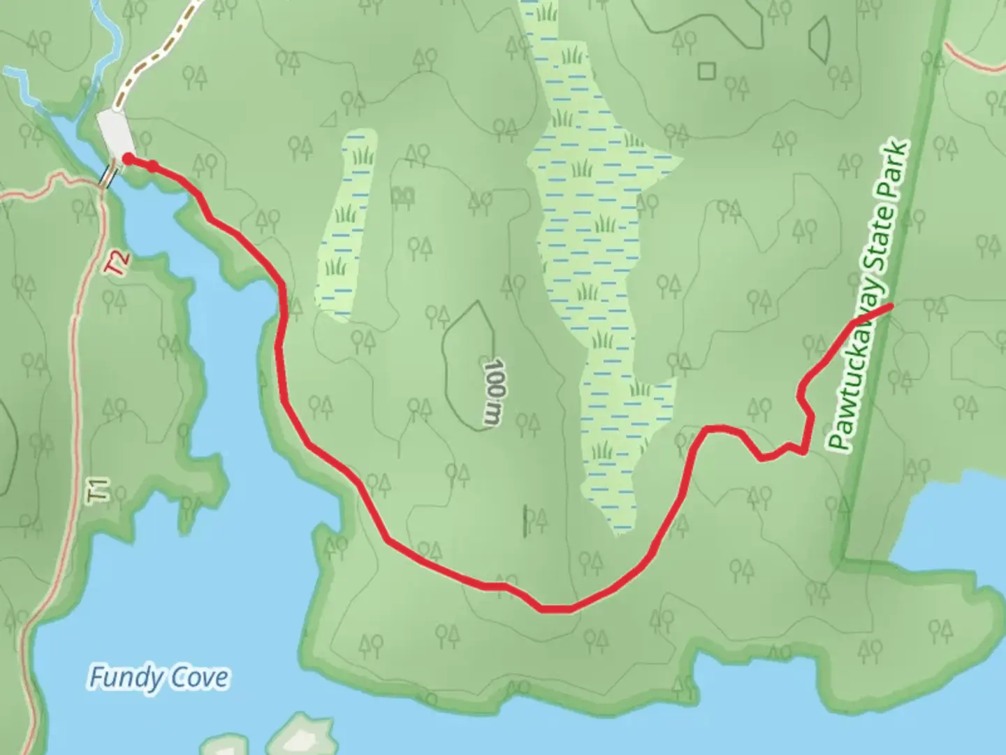 An image depicting the trail Oak Trail from Fundy Road and its surrounding area.