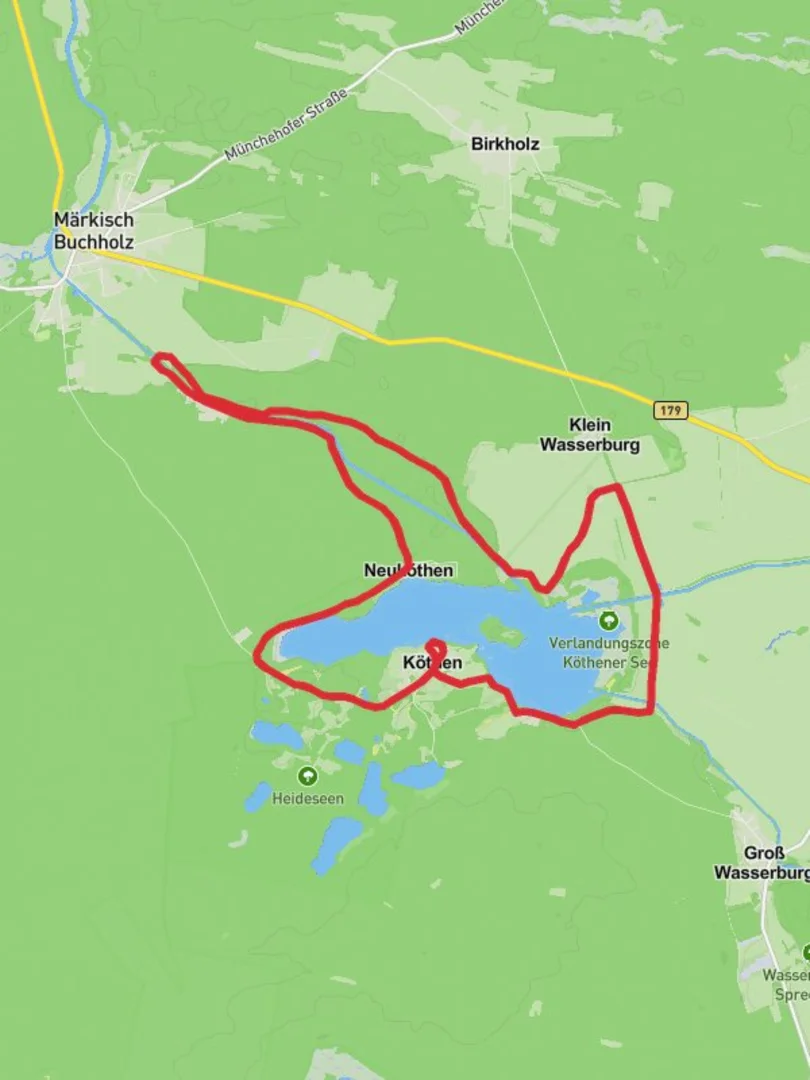 An image depicting the trail Kothener See and Dahme Umflutkanal Loop and its surrounding area.
