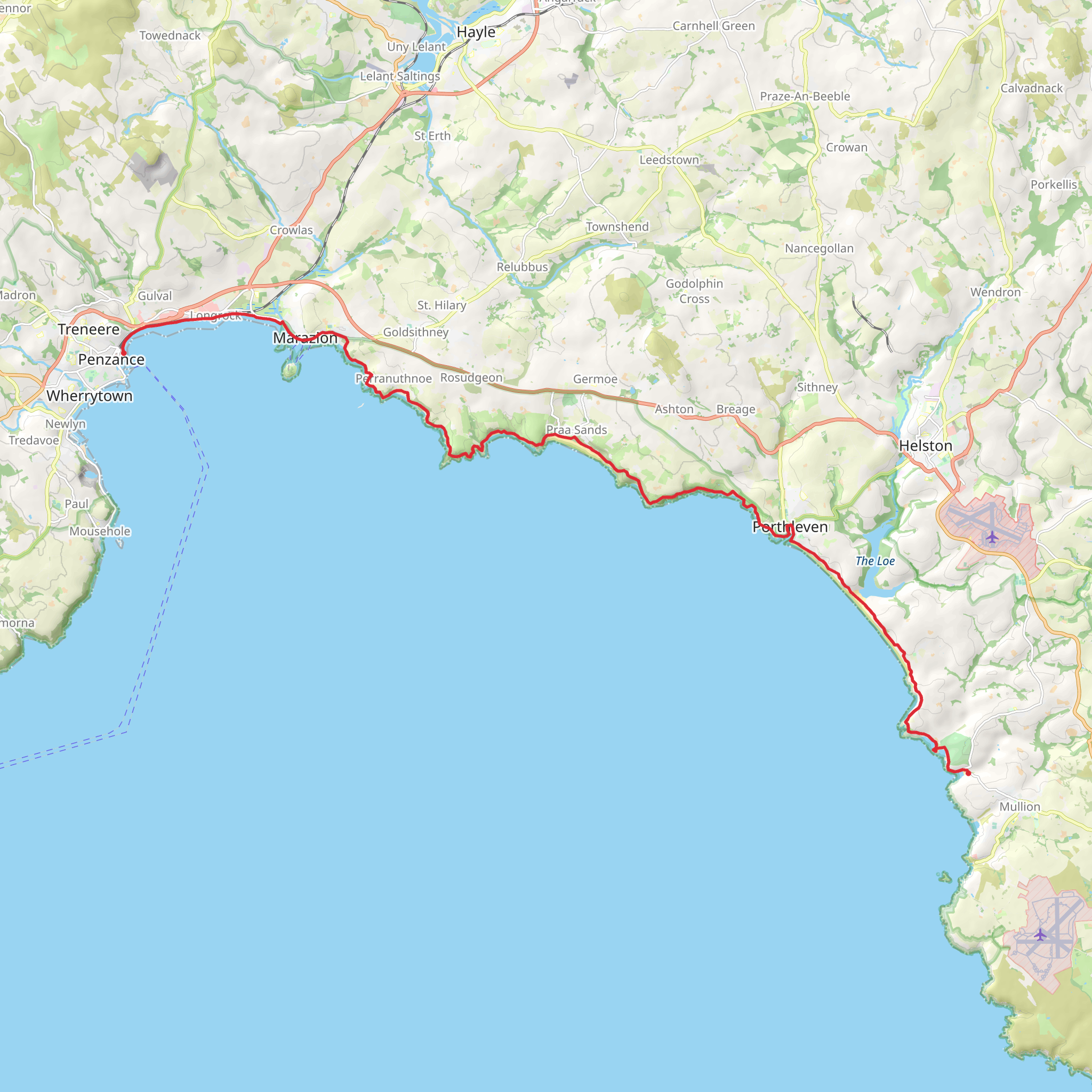 Penzance to Poldhu Cove Walk mobile static map