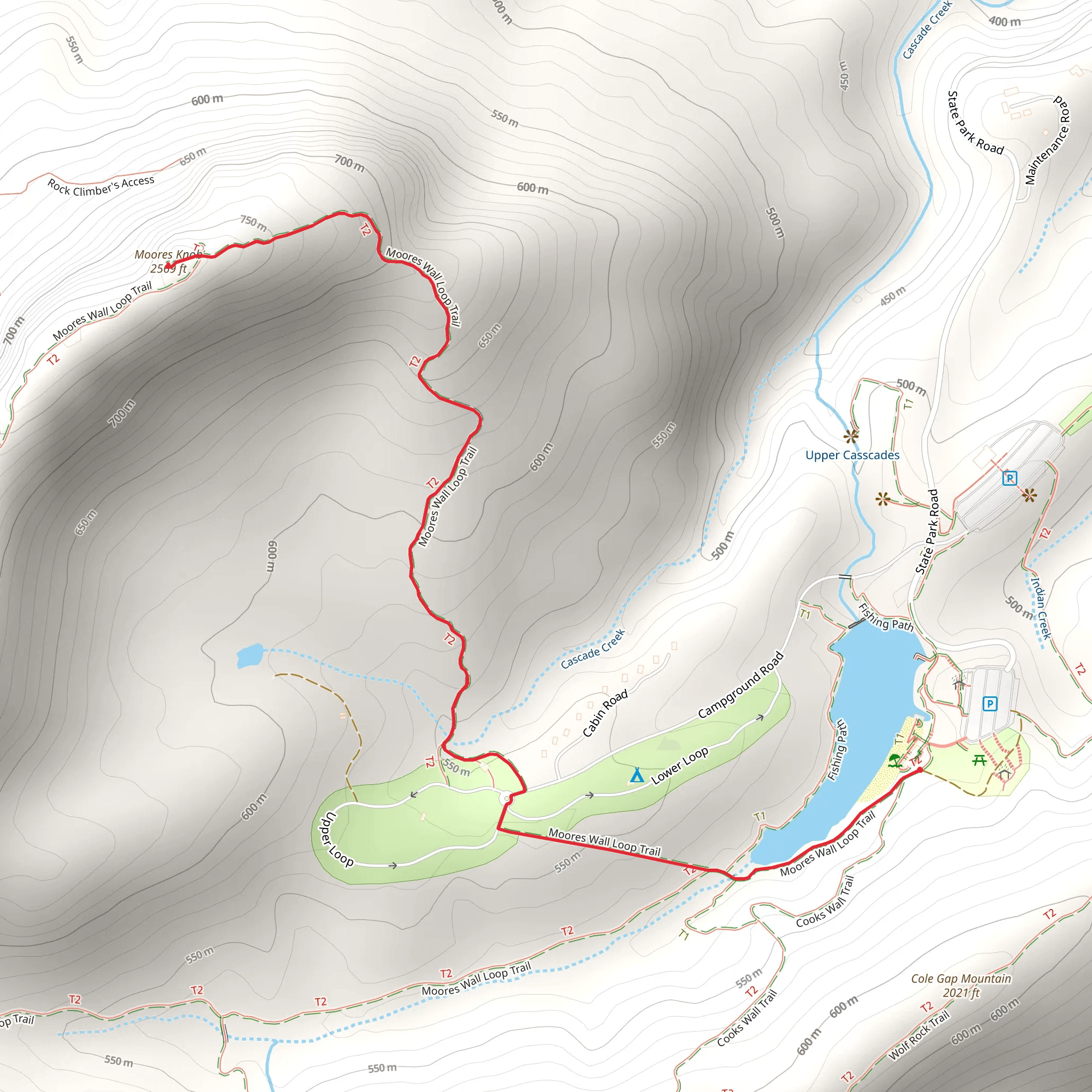 Moores Knob from Hanging Rock Park Lake mobile static map