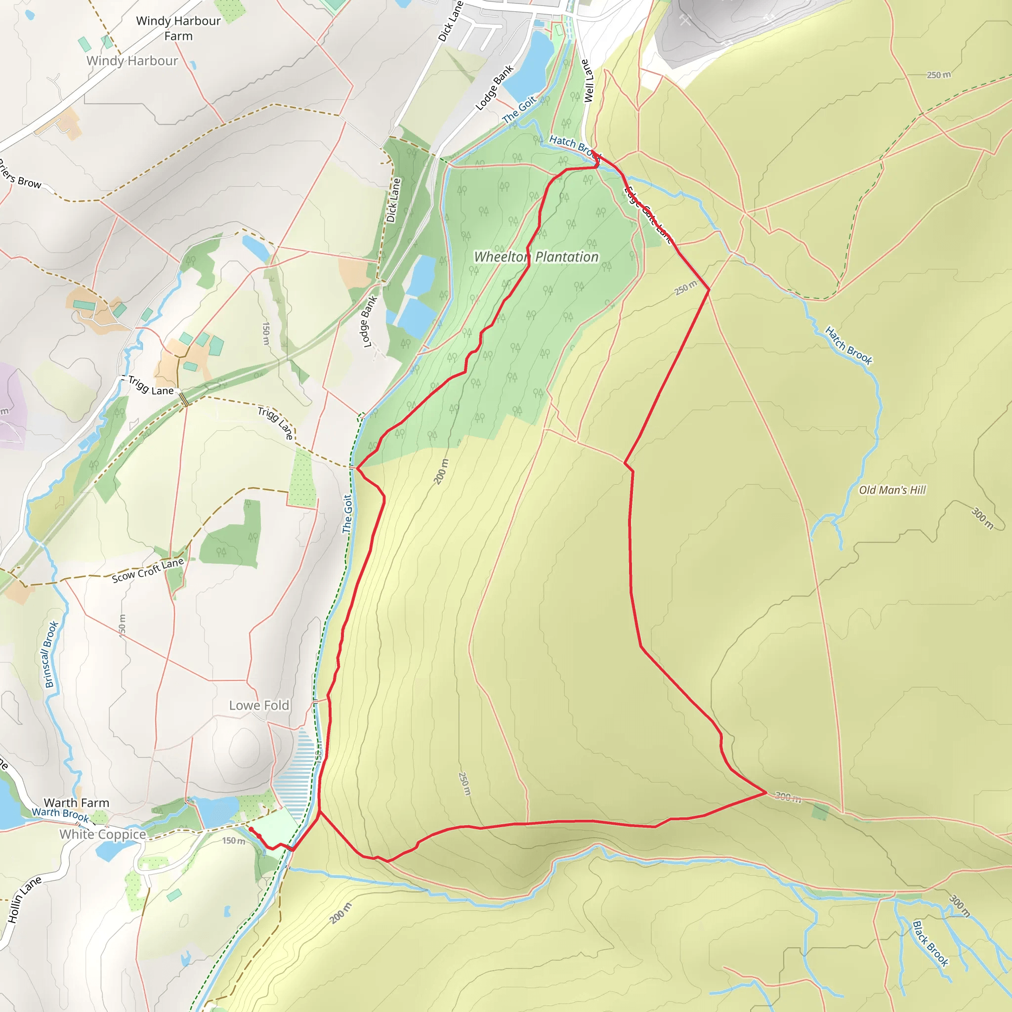 Coppice Stile House and Wheelton Plantation Loop mobile static map