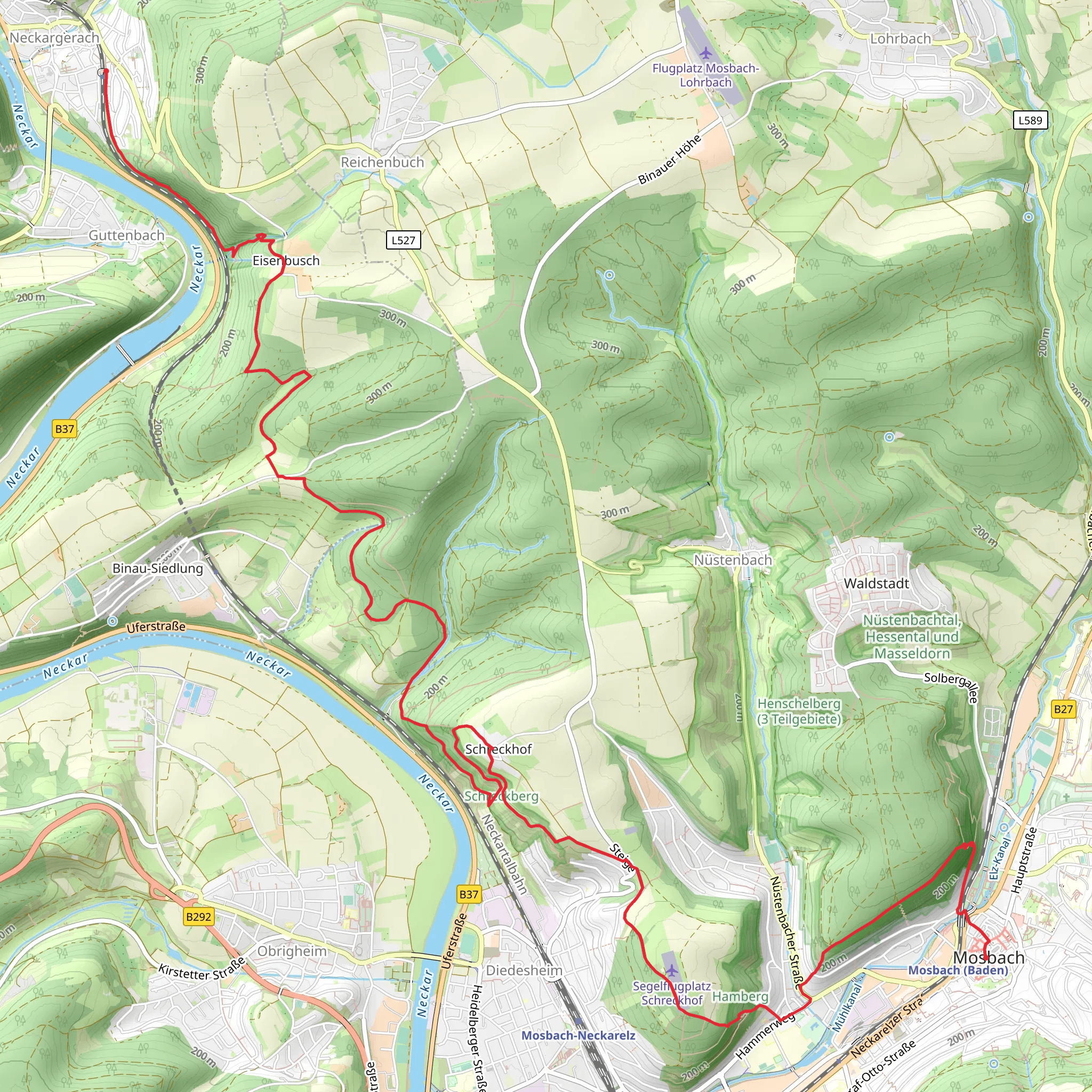 Neckargerach to Mosbach Walk via Schreckberg mobile static map