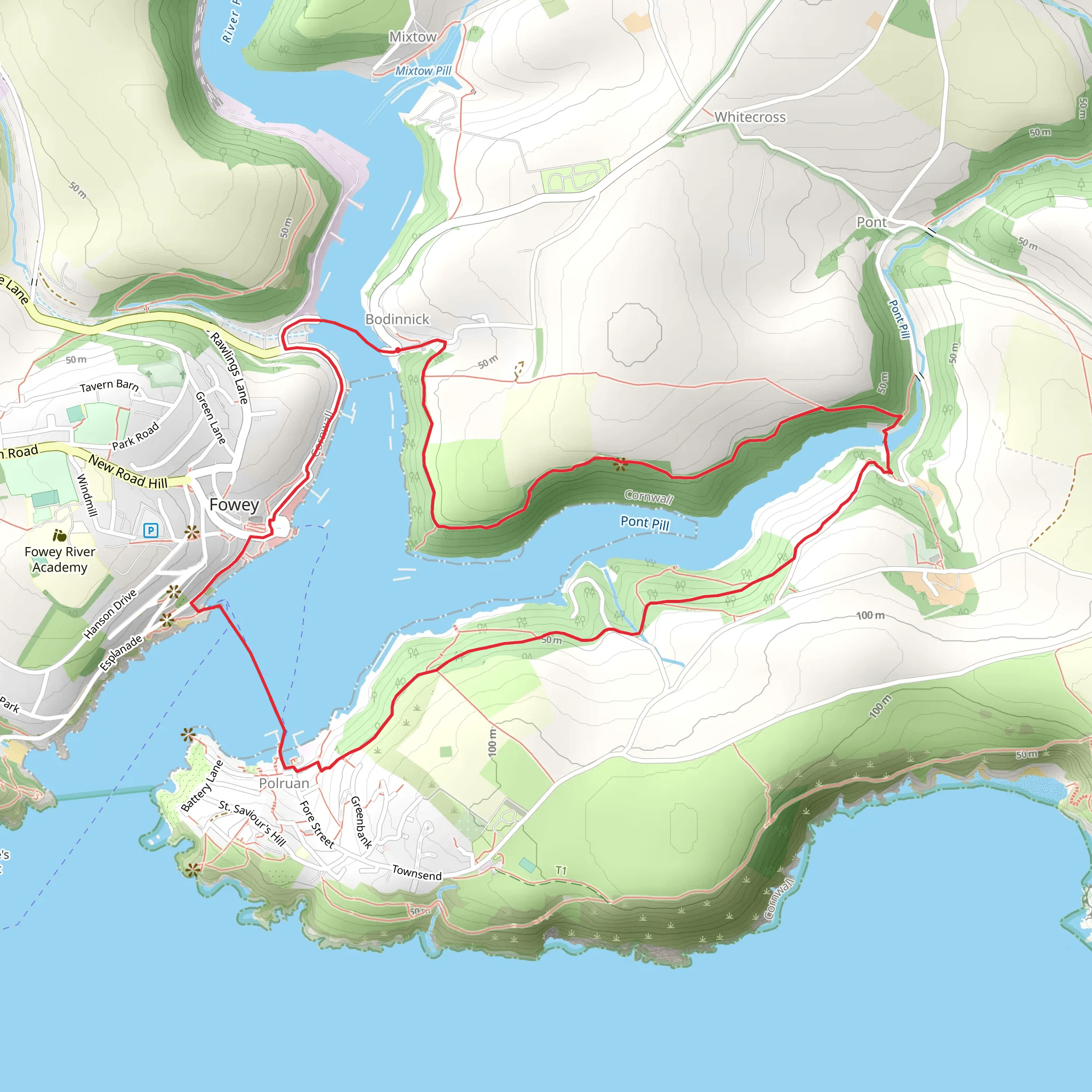 Fowey Hall Walk mobile static map