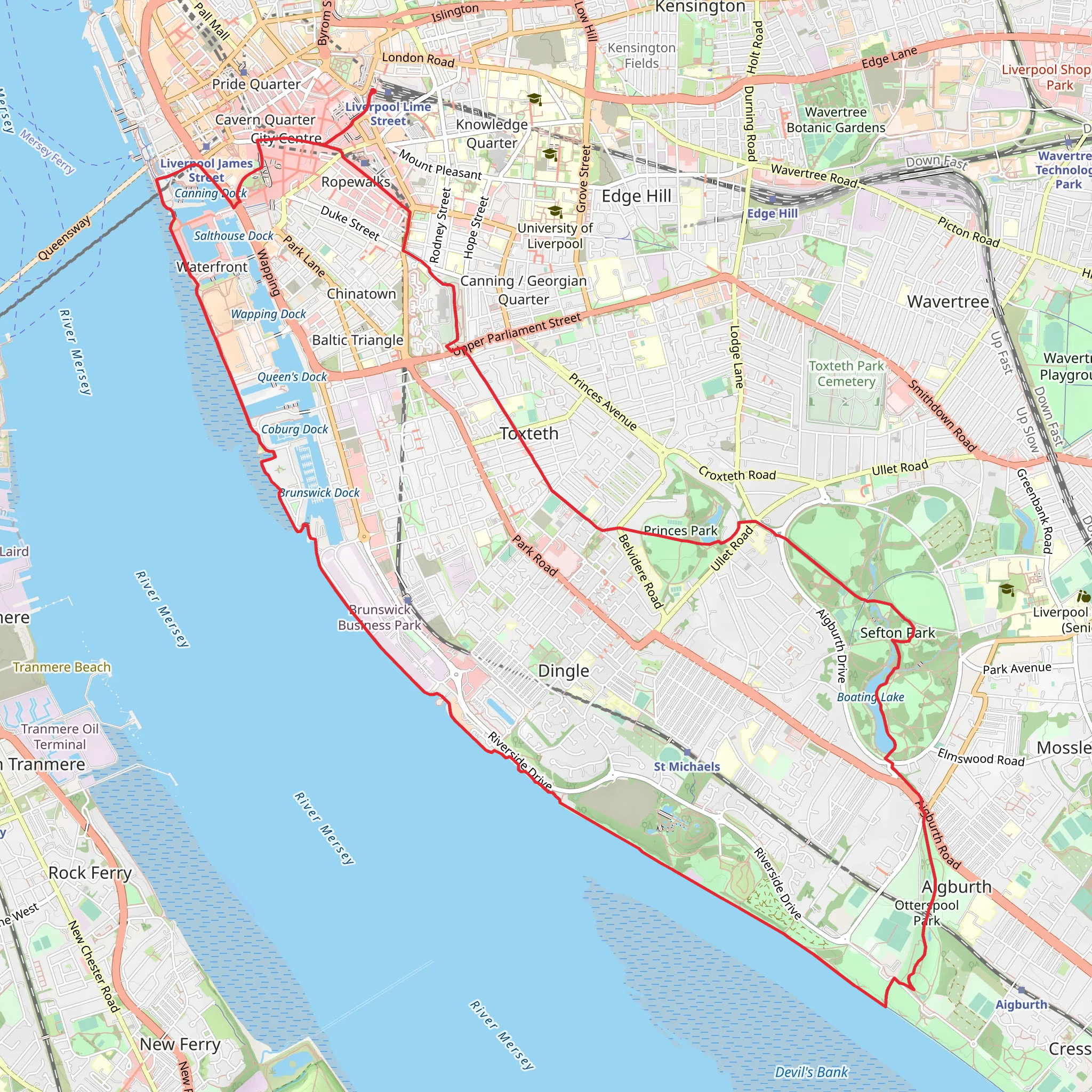 Southern Grasslands and Sefton Park Loop mobile static map