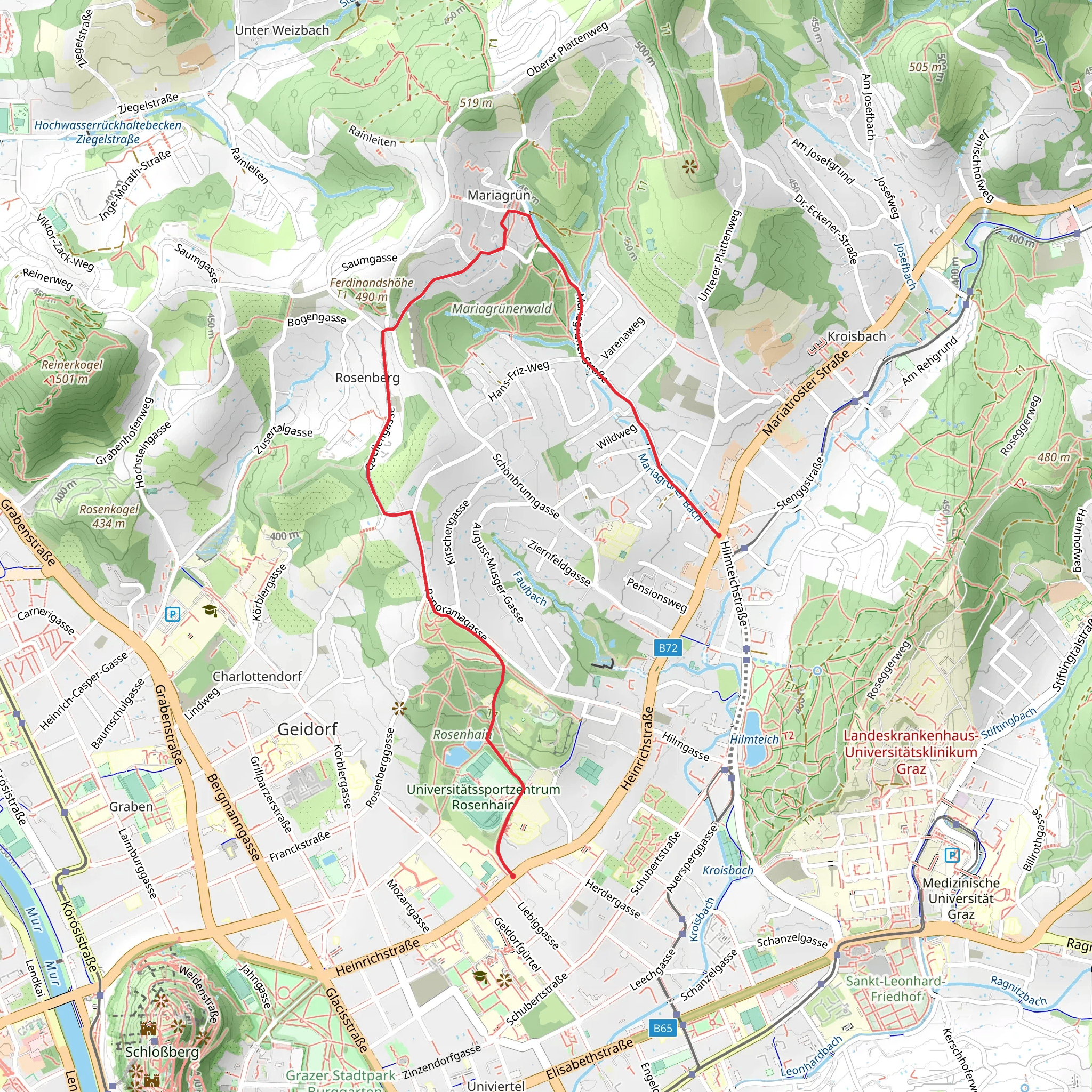 Rosenhain and Mariagrün Walk mobile static map