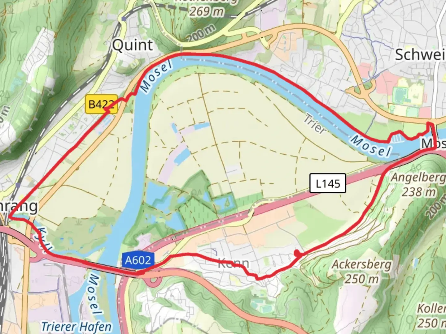 An image depicting the trail Mosel via Moselufer and its surrounding area.