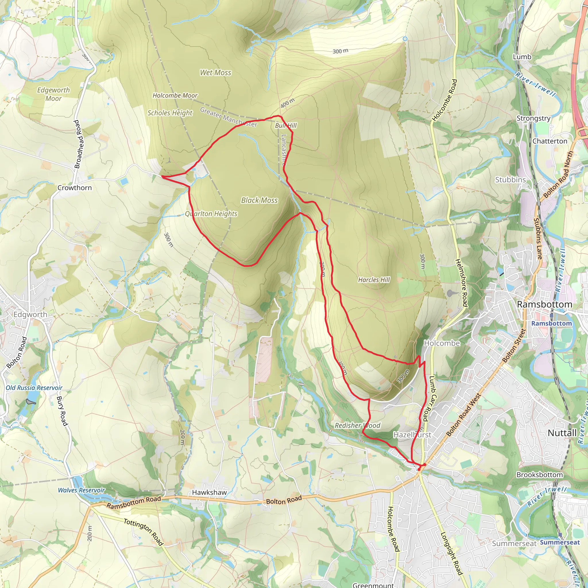 Hike from Holcombe brook/bull hill/crowtorn/back mobile static map