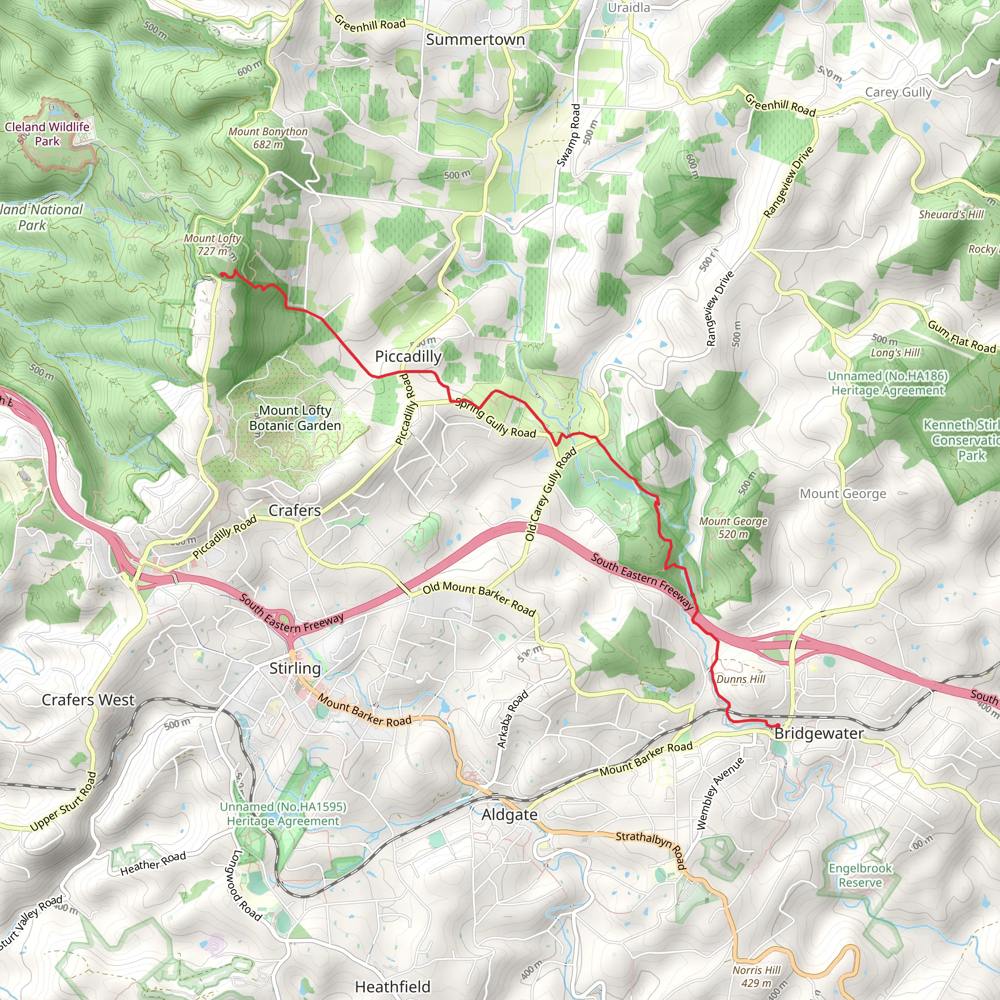 Mount Lofty to Bridgewater on the Heysen Trail mobile static map