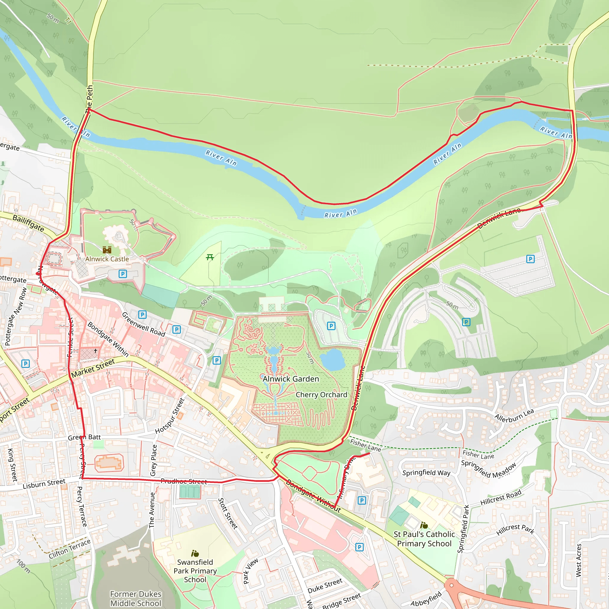 The Alnwick Garden Loop mobile static map