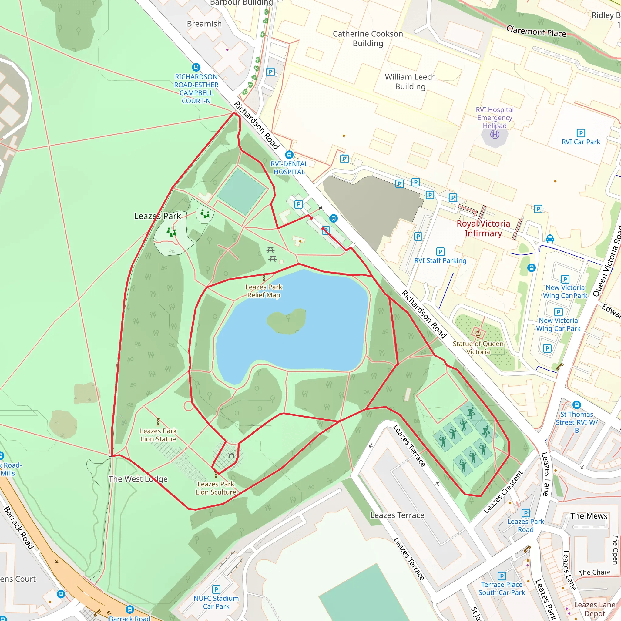 Leazes Park Loop mobile static map