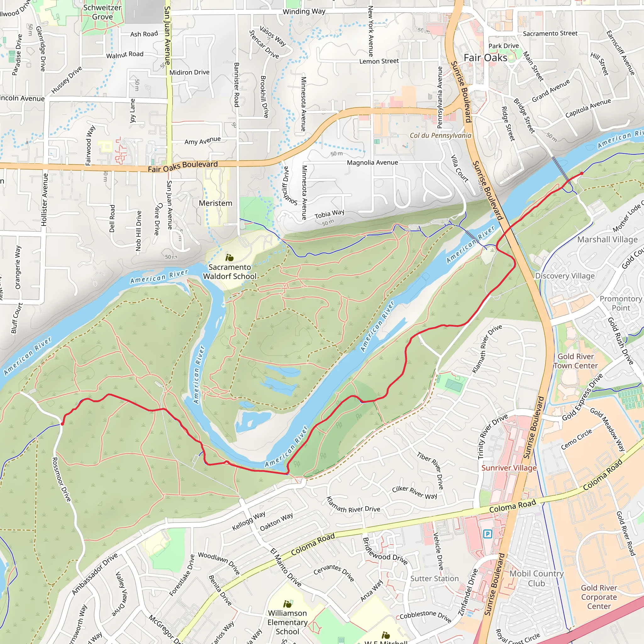 American River Trail from Fair Oaks Bridge mobile static map