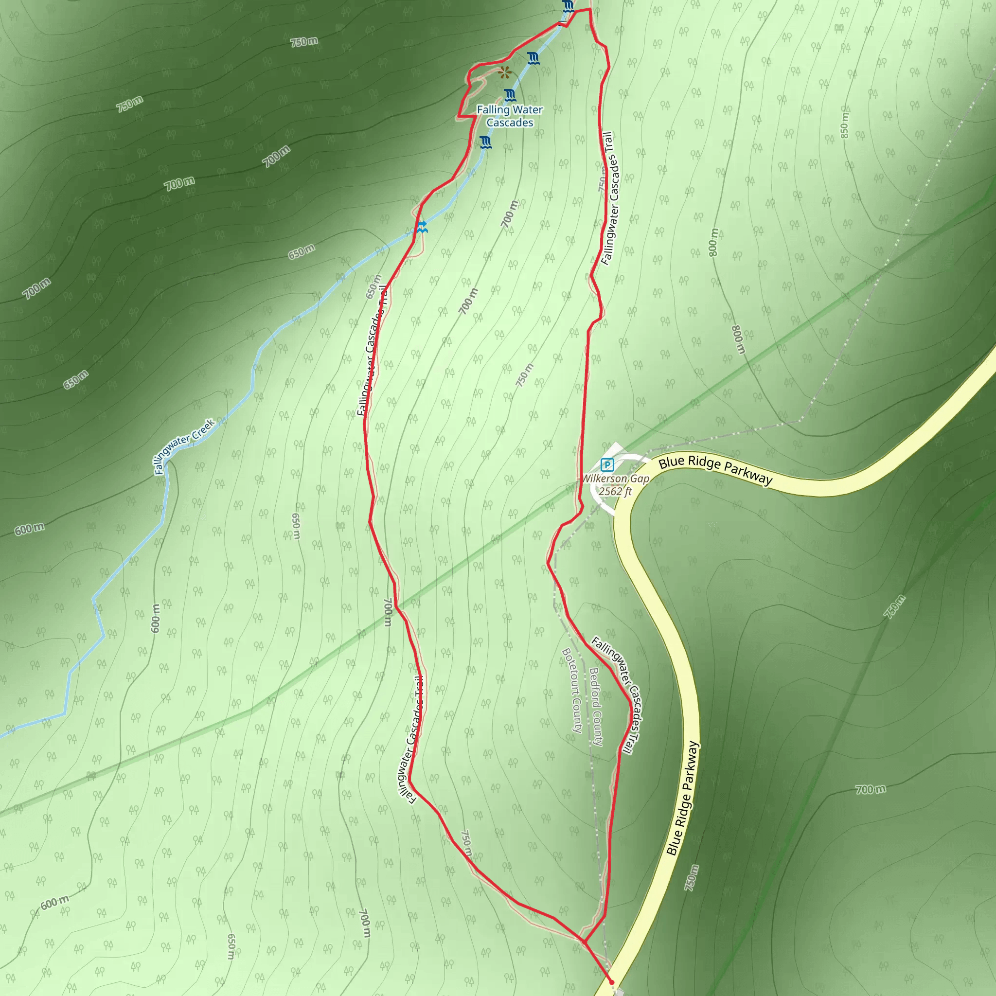 Fallingwater Cascades Loop Trail mobile static map